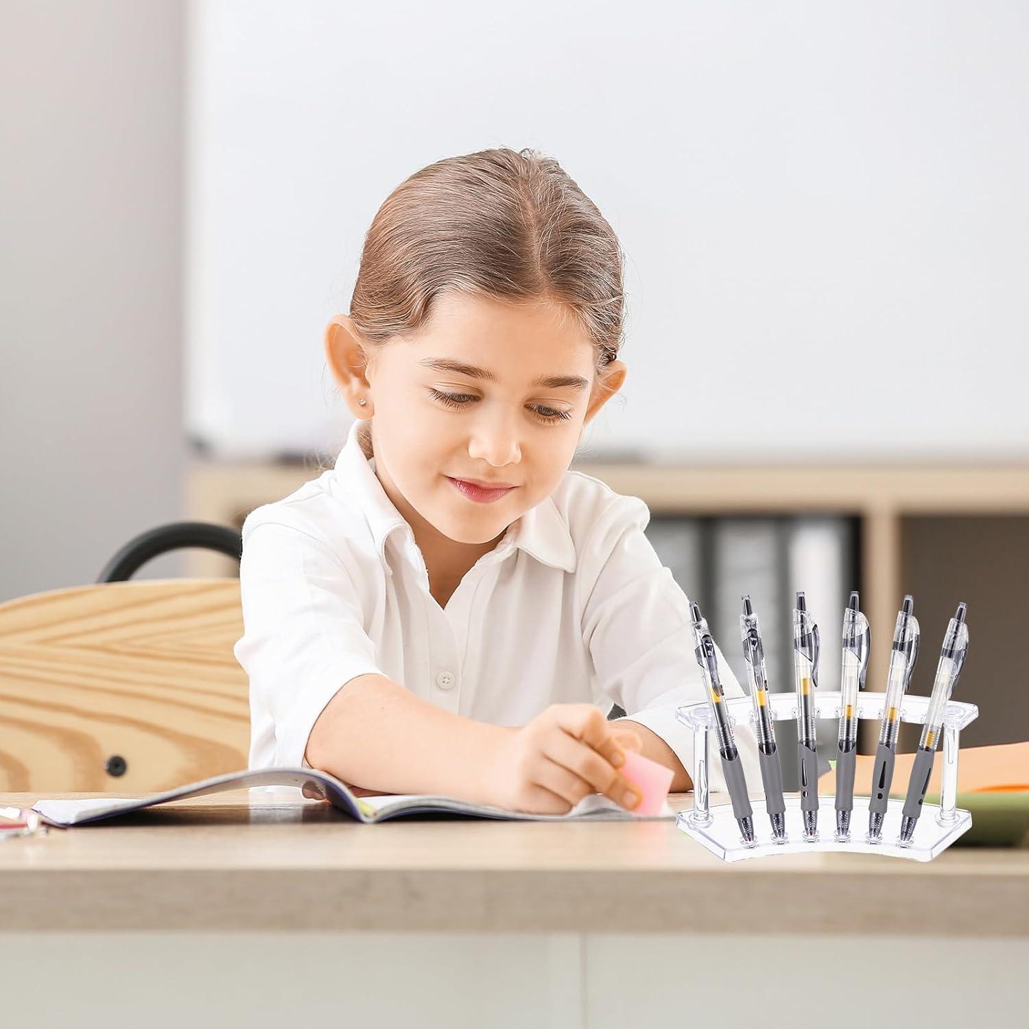 uxcell 2 Pack Plastic Pen Holder, 6-Slot Acrylic Pen Display Stand, Eyebrow Pen Rack, Makeup Brush Organizer for Office Home Store（Vertical Clear）