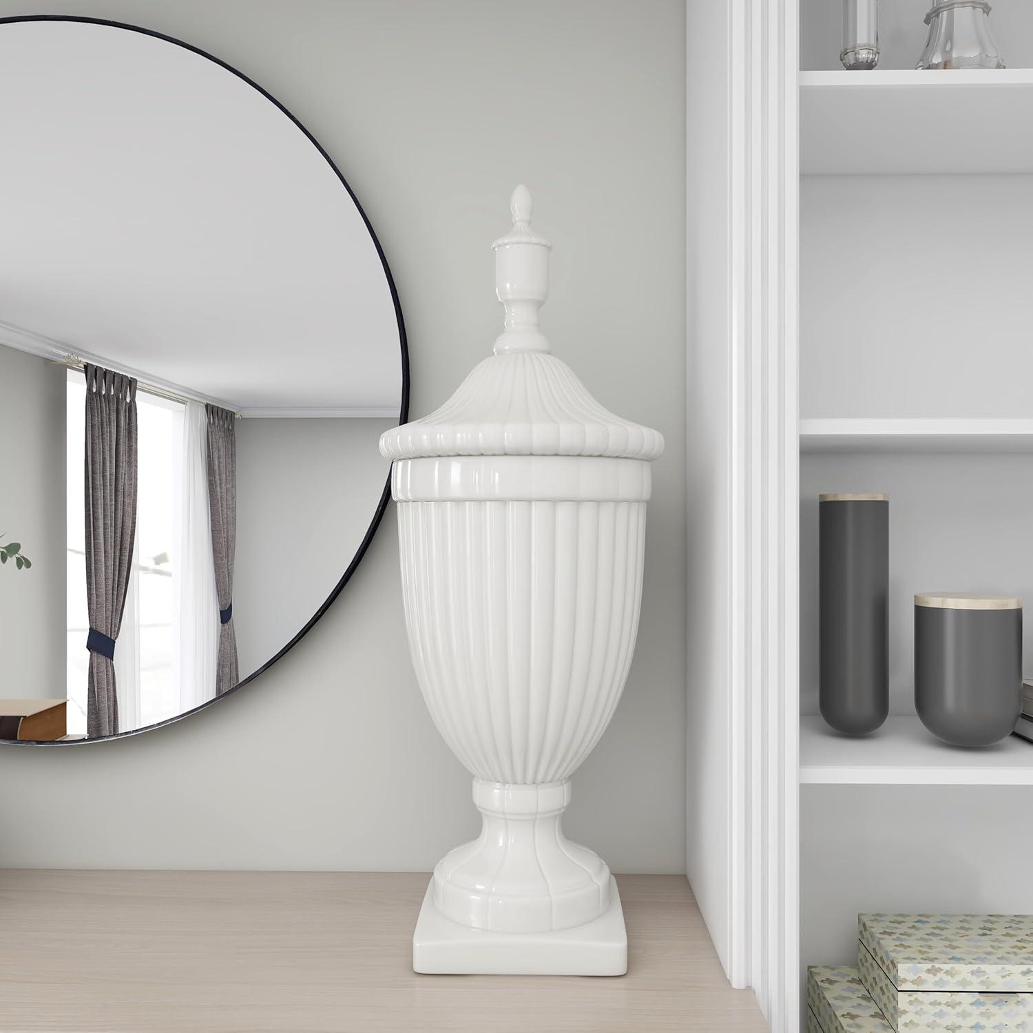 26" Modern Ceramic Urn Vase White - Olivia & May: Large Tabletop Decor, Novelty Design