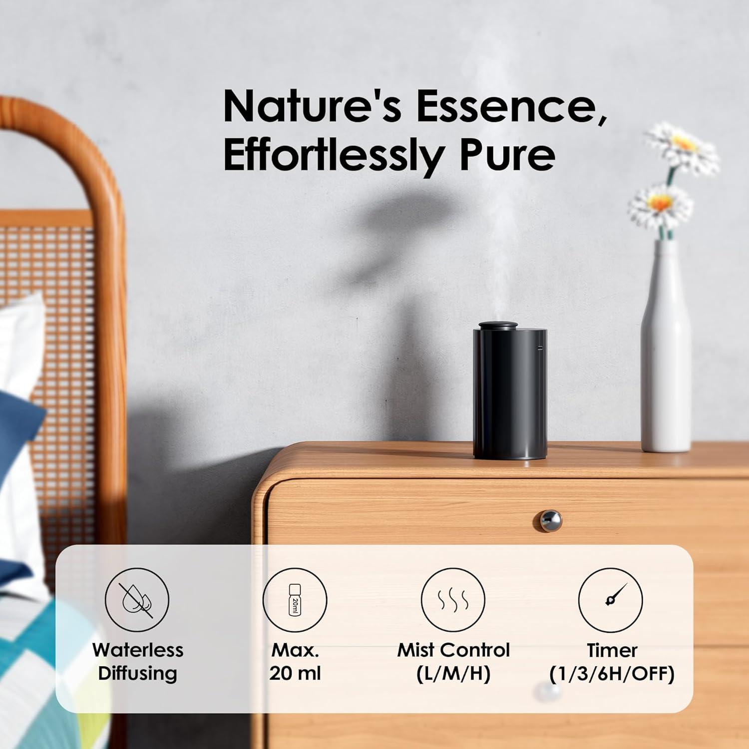 QUALITY FLOORING INC. Waterless Diffuser For Essential Oil Nebulizer, Battery Operated Mini Scent Air Machine, Aromatherapy Nebulizer Diffuser, 1/2/3 Hours/Continuous Mode, 3 Levels Of Nebulization, Suitable For Home, Room, Car, Office AN6 Black