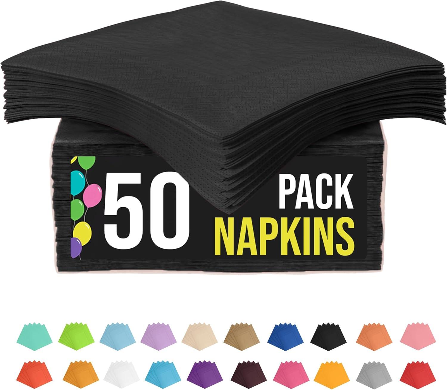 Black Party Napkins | Black Drink Napkins | Black Beverage Napkins - 5in. x 5in. Folded - 2 Ply - 50 Pieces/Pkg. (fdp95302)