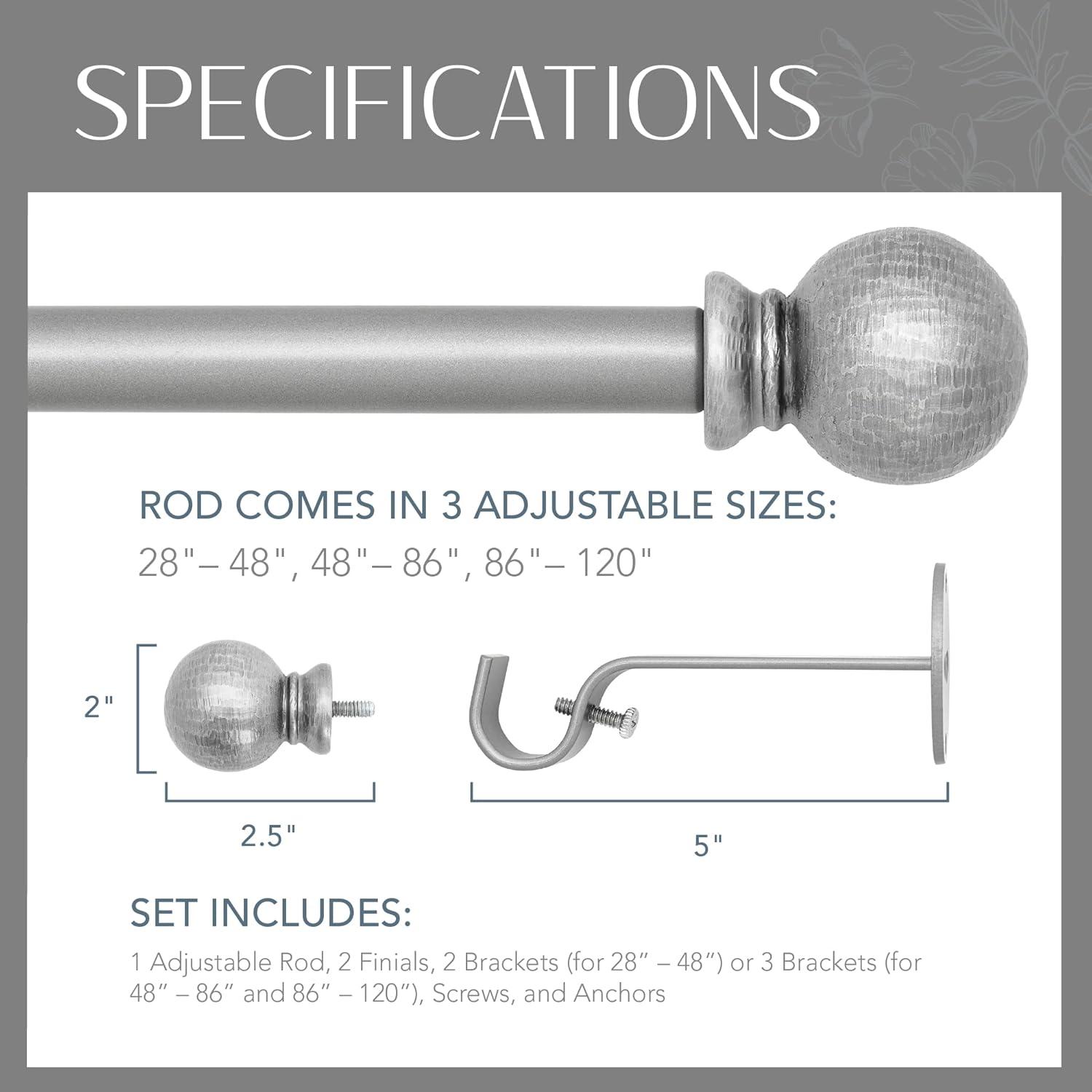 Rustic Pewter Adjustable Curtain Rod with Hammered Ball Finials