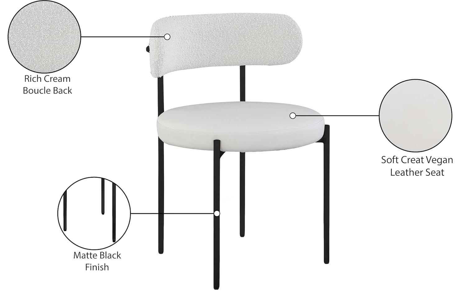 Beacon Cream Boucle Fabric Dining Chair with Black Metal Frame, Set of 2