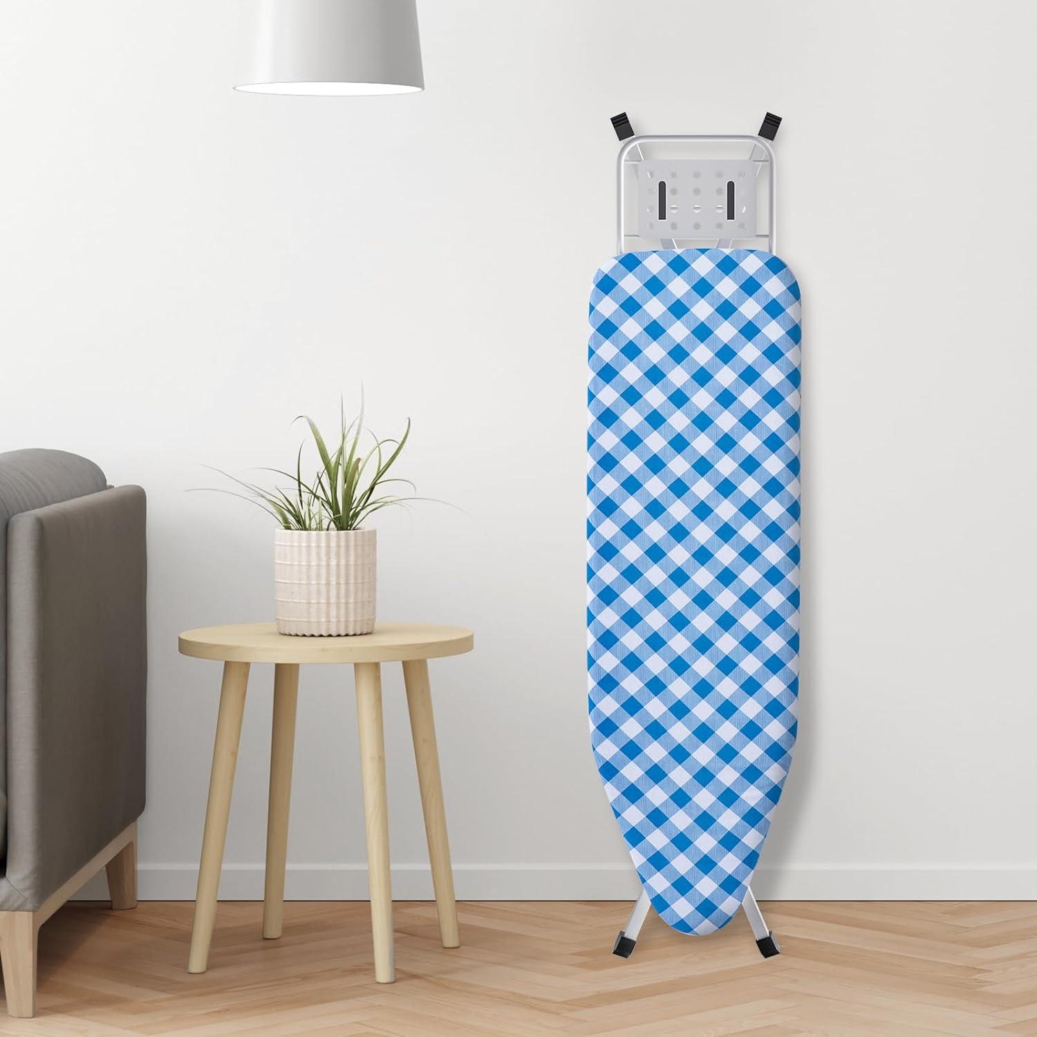 Blue and White Foldable Metal Ironing Board with Heat Resistant Cover