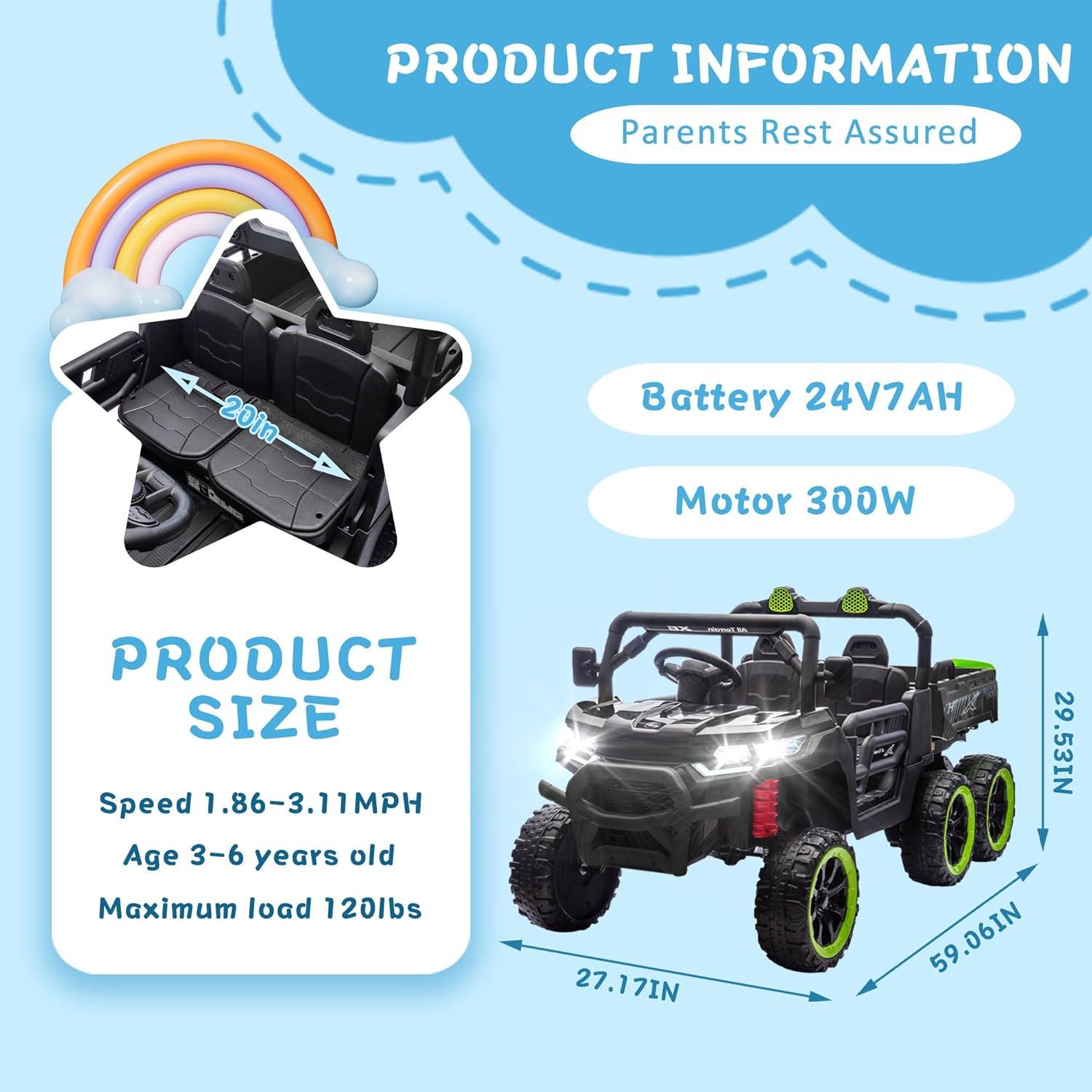 4 Wheels 24V Ride on Dump Truck Toys 2 Seater Kids Ride On UTV Car with Remote Control,Electric Dump Bed