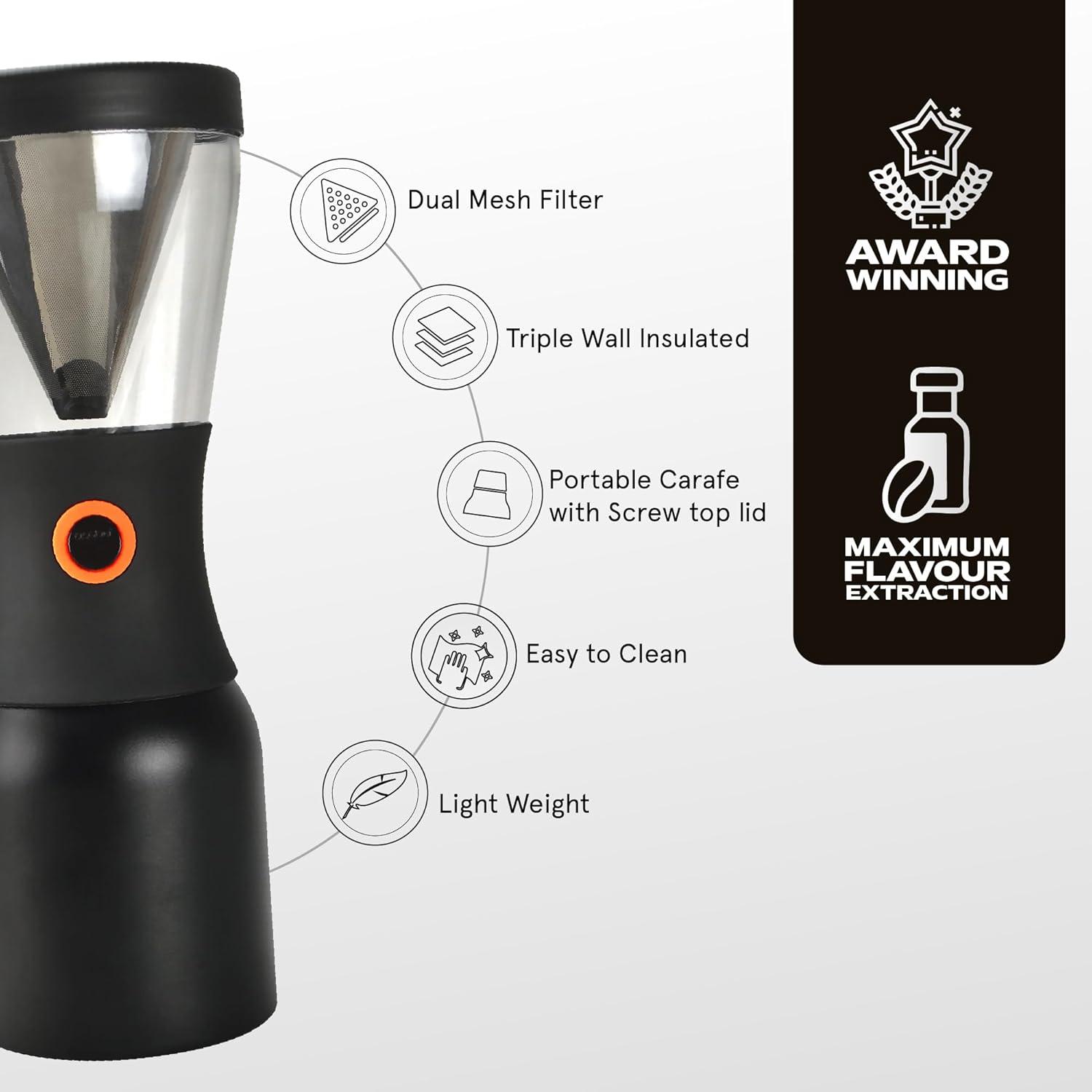 Black Stainless Steel 40oz Portable Cold Brew Coffee Maker