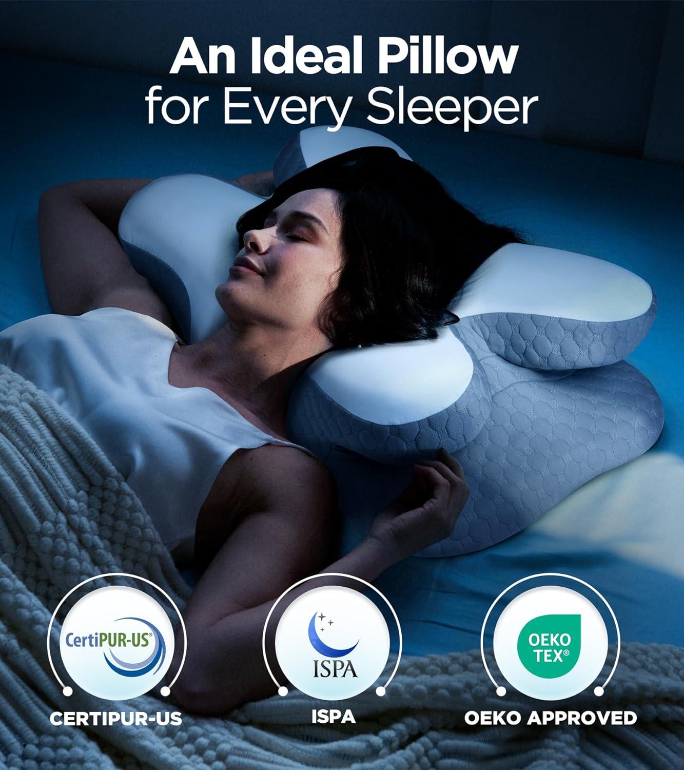 Osteo Enjoy Pain Relief Sleeping Cervical Neck Pillow, Ergonomic Contour Zoned Fits Side Sleeper, Non-Temperature Affected Memory Foam Pillows, Q-max Cooling Pillow Support Back Stomach Sleepers