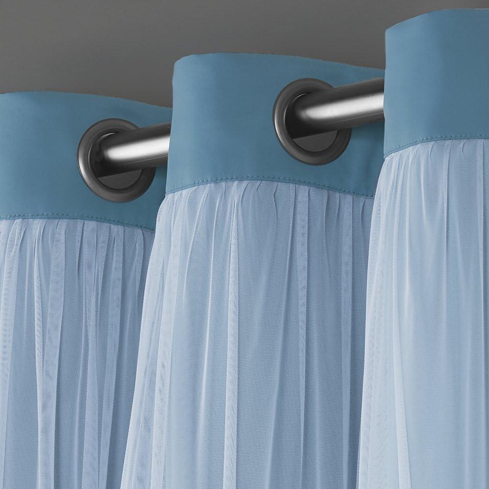 Set of 2 (63"x52") Caterina Layered Solid Blackout with Sheer Top Curtain Panels Blue Blue - Exclusive Home