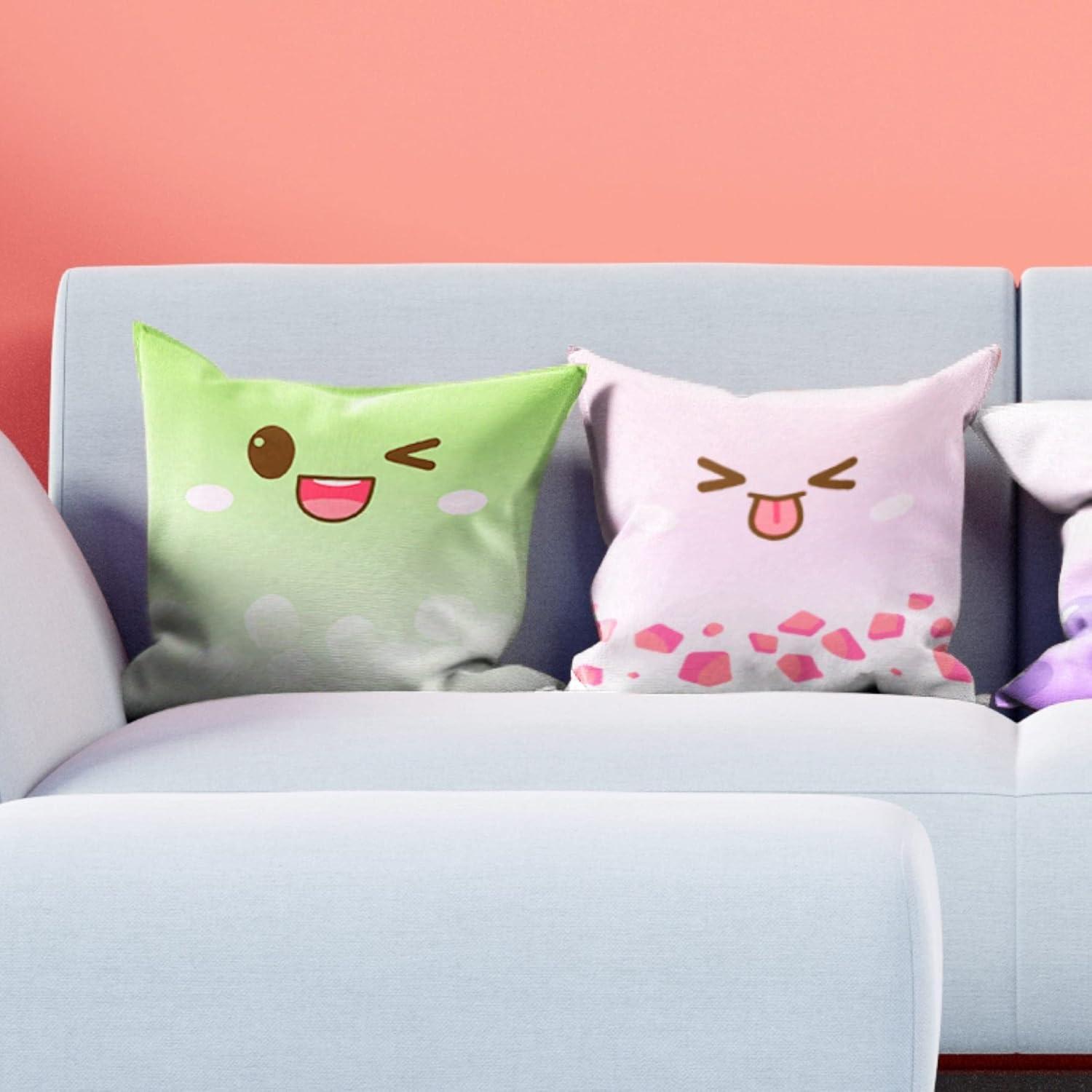 Kawaii Boba Tea Cartoon Faces Pillow Covers Set