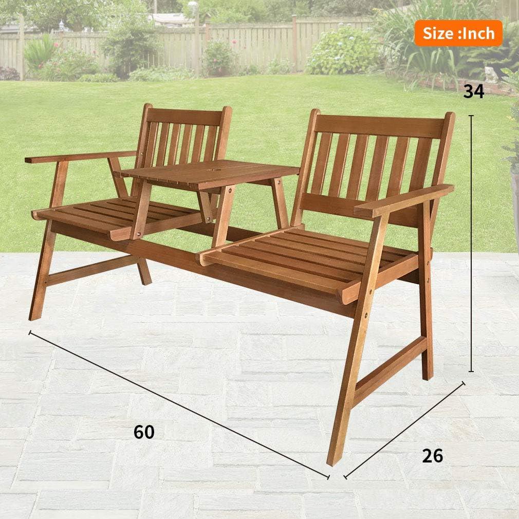 FDW Patio Bench Wood Garden Bench Park Bench Acacia Wood with Table for Pool Beach Backyard Balcony Porch Deck Garden Wooden Furniture(Nature)