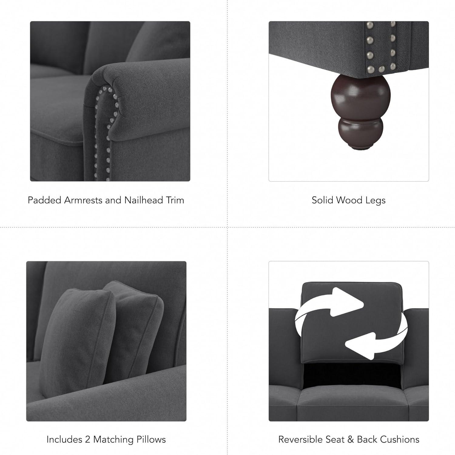 Coventry 85W Large Living Room Sofa in Charcoal Gray Herringbone Fabric