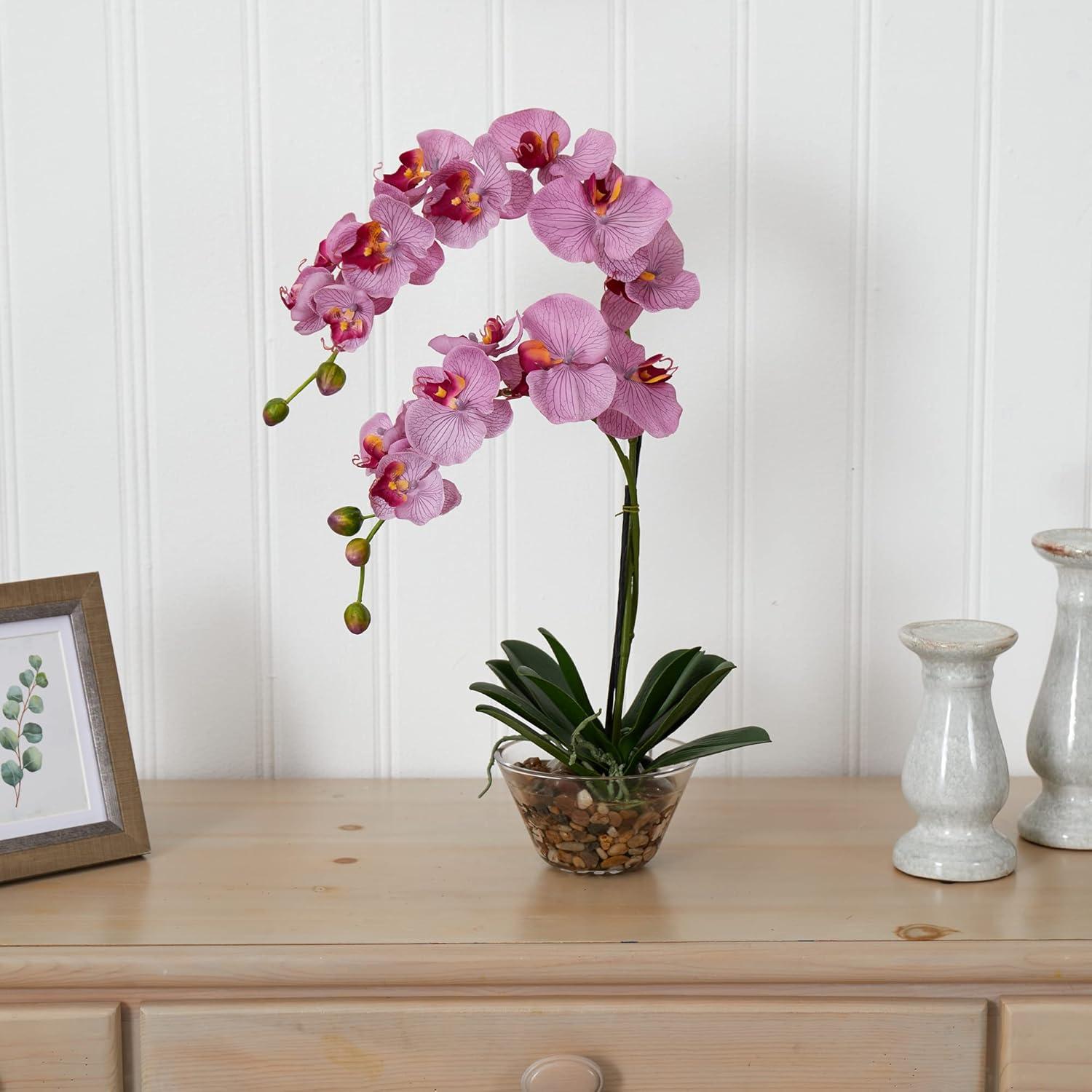 Nearly Natural Phalaenopsis with Glass Vase Silk Flower Arrangement