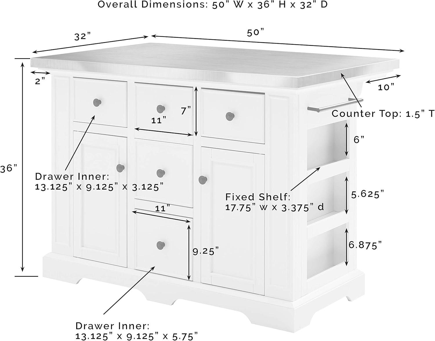 Julia Stainless Steel Top Island with Upholstered Square Stools White/Black - Crosley