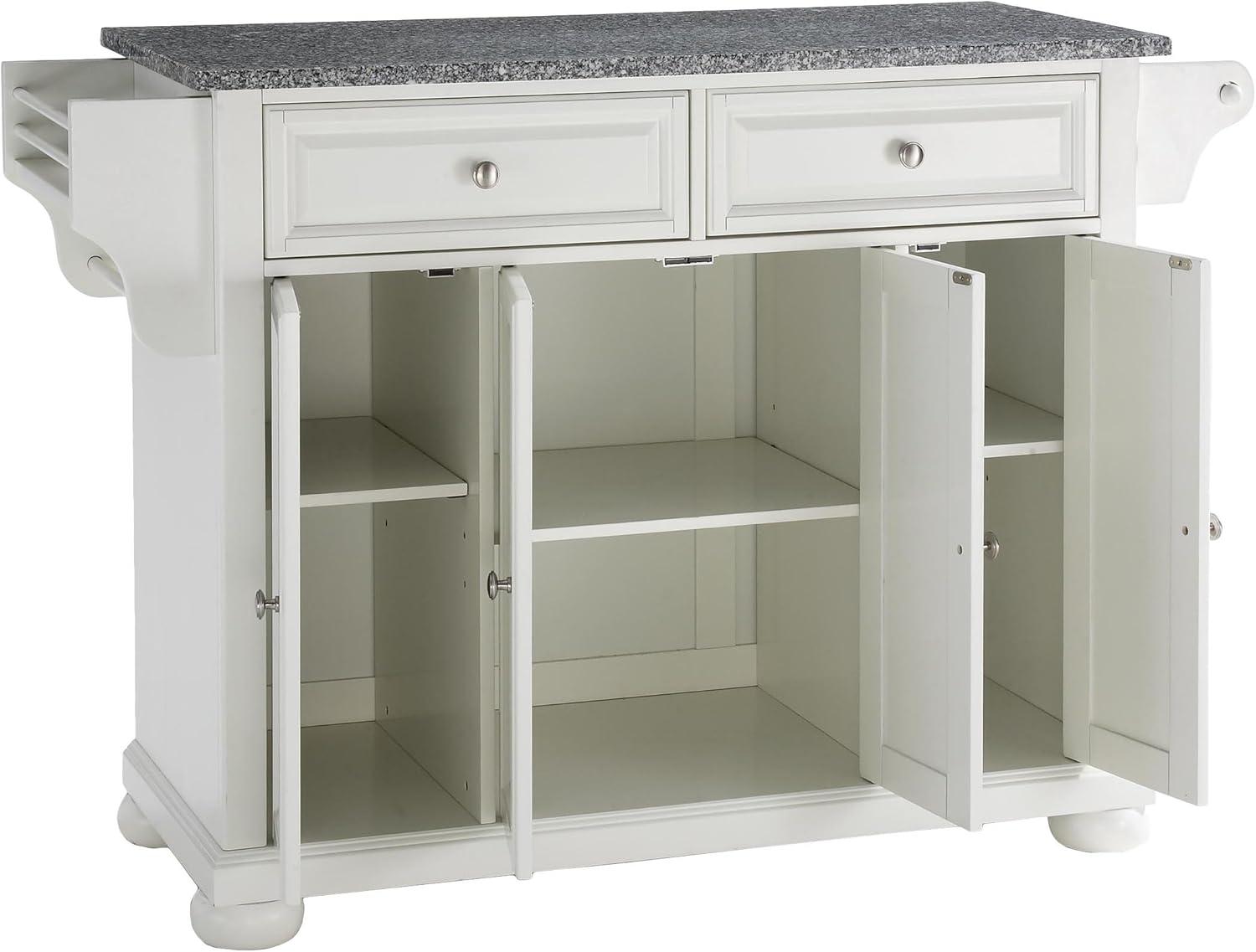 Alexandria Gray Granite Top Full Size Kitchen Island/Cart White - Crosley: Storage, Spice Rack, Towel Holder