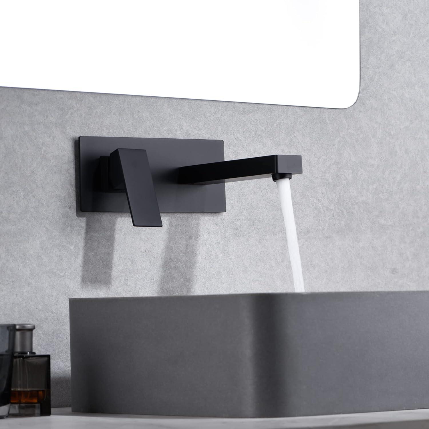 sumerain Matte Black Bathroom Faucet, Single Handle Wall Mount Sink Faucet and Rough in Valve Included, Left-Handed Design