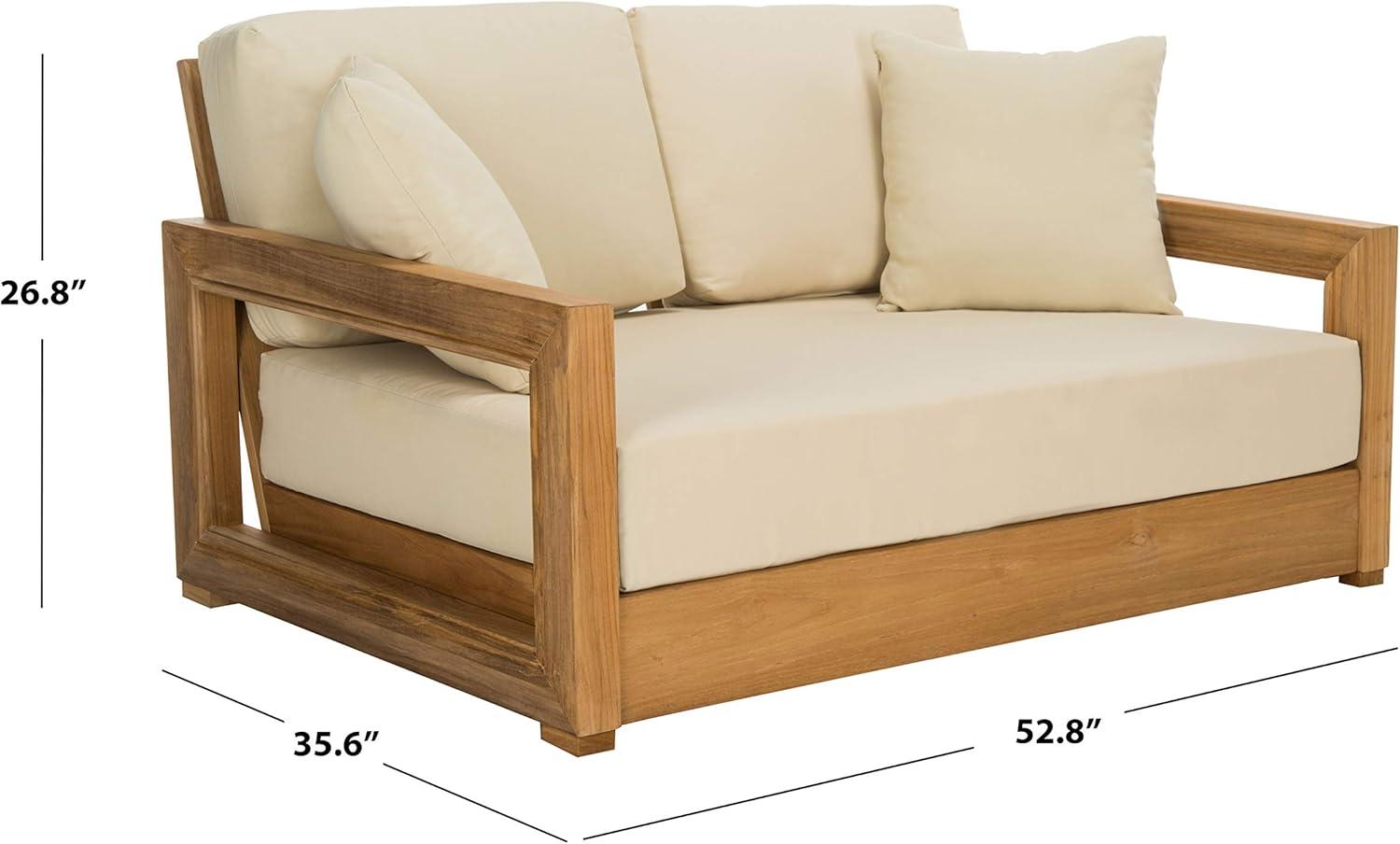 SAFAVIEH OUTDOOR COUTURE Montford 2-Seat Bench Natural Teak / Beige