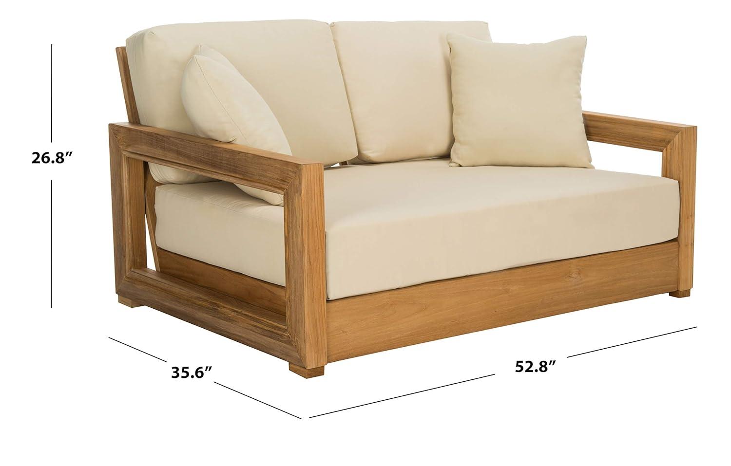 SAFAVIEH OUTDOOR COUTURE Montford 2-Seat Bench Natural Teak / Beige