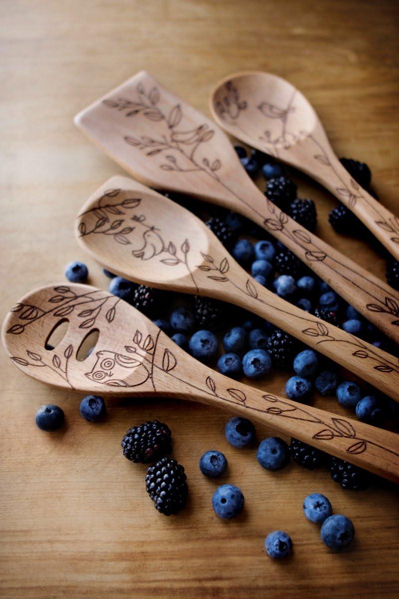 Talisman Designs Laser Etched Beechwood Slotted Spoon, Nature Collection, Set of 1