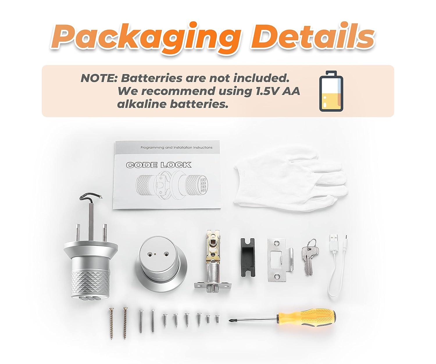 Electronic Keypad Door Knob, Smart Keyless Entry Door Knobs, Code, Anti-Slip Handle, 2.5s Auto Lock, Waterproof Door Lock, Easy to Install for Home, Office, Apartments and Garage