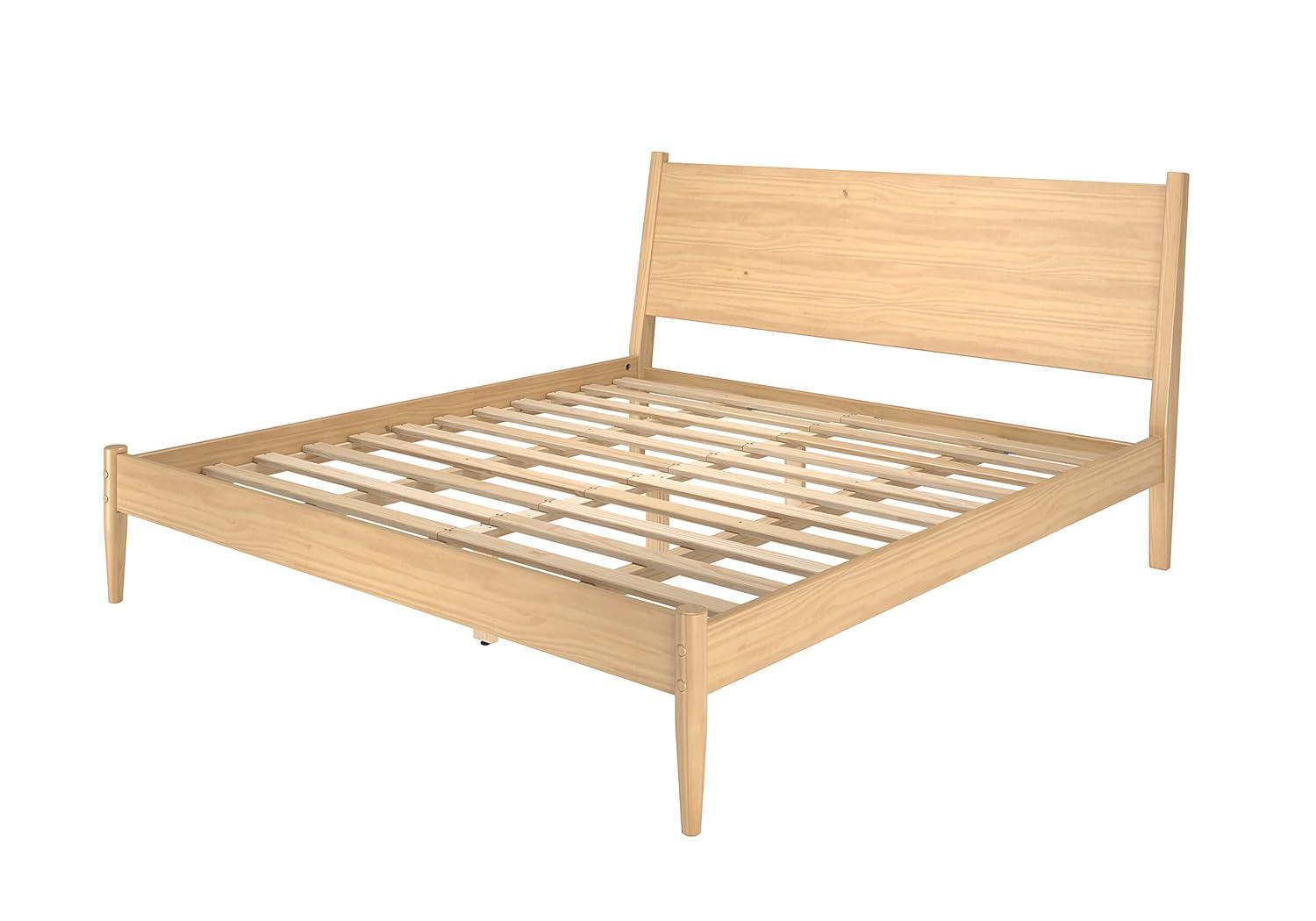 Camaflexi Mid Century Platform Bed Wood Panel Bed Frame with Headboard, King, Scandinavian Oak