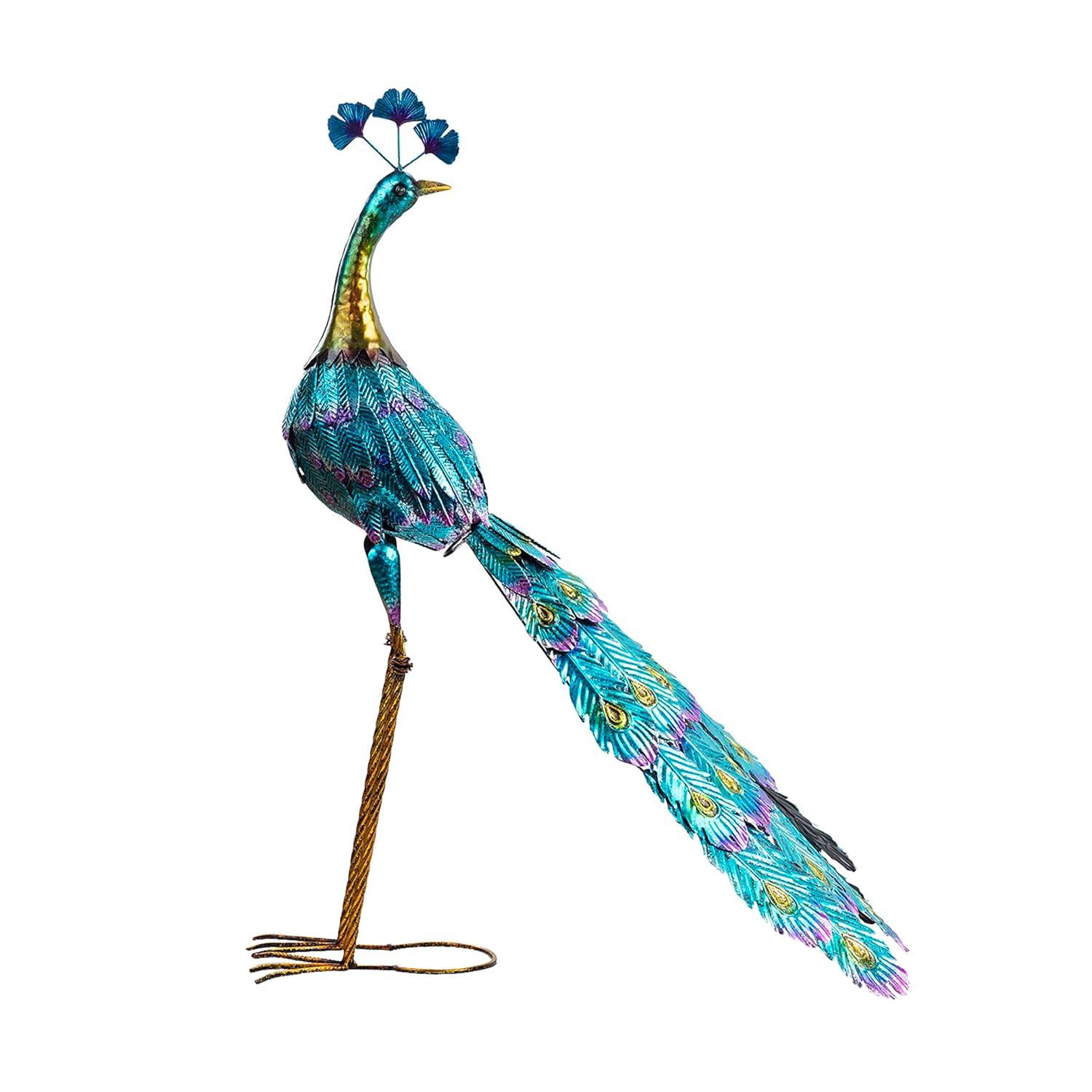 Graceful Metal Peacock Garden Statue - Alpine Corporation