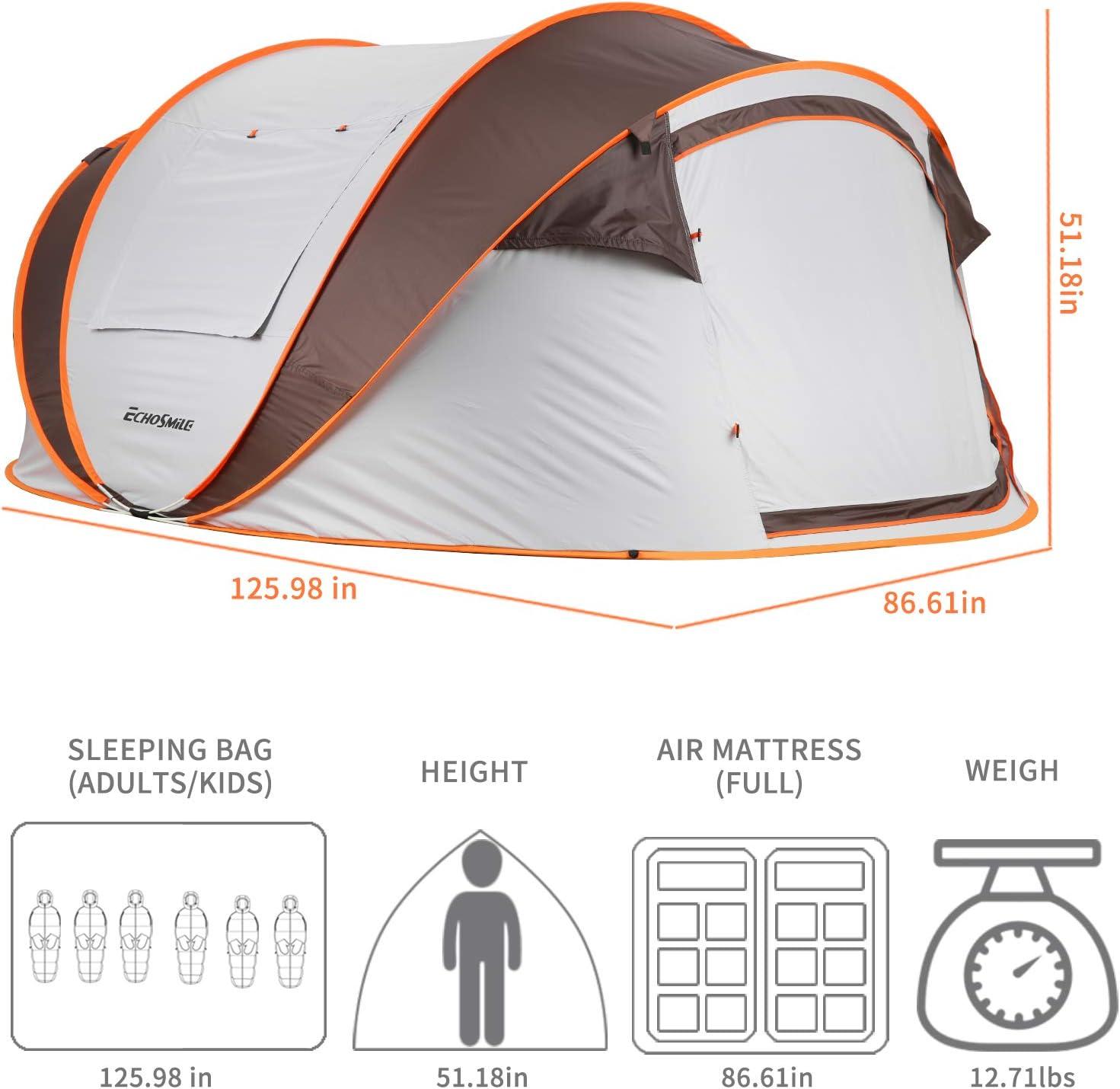 EchoSmile 2-Person White and Brown Pop Up Camping Tent