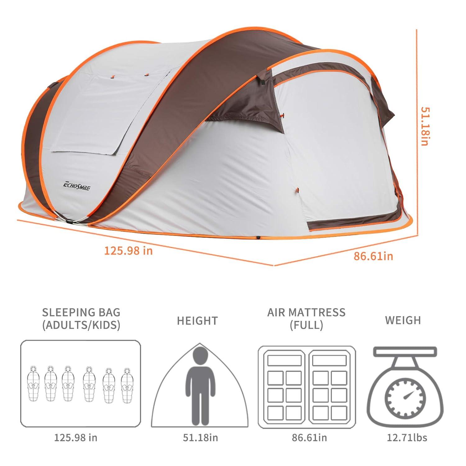 EchoSmile 2-Person White and Brown Pop Up Camping Tent