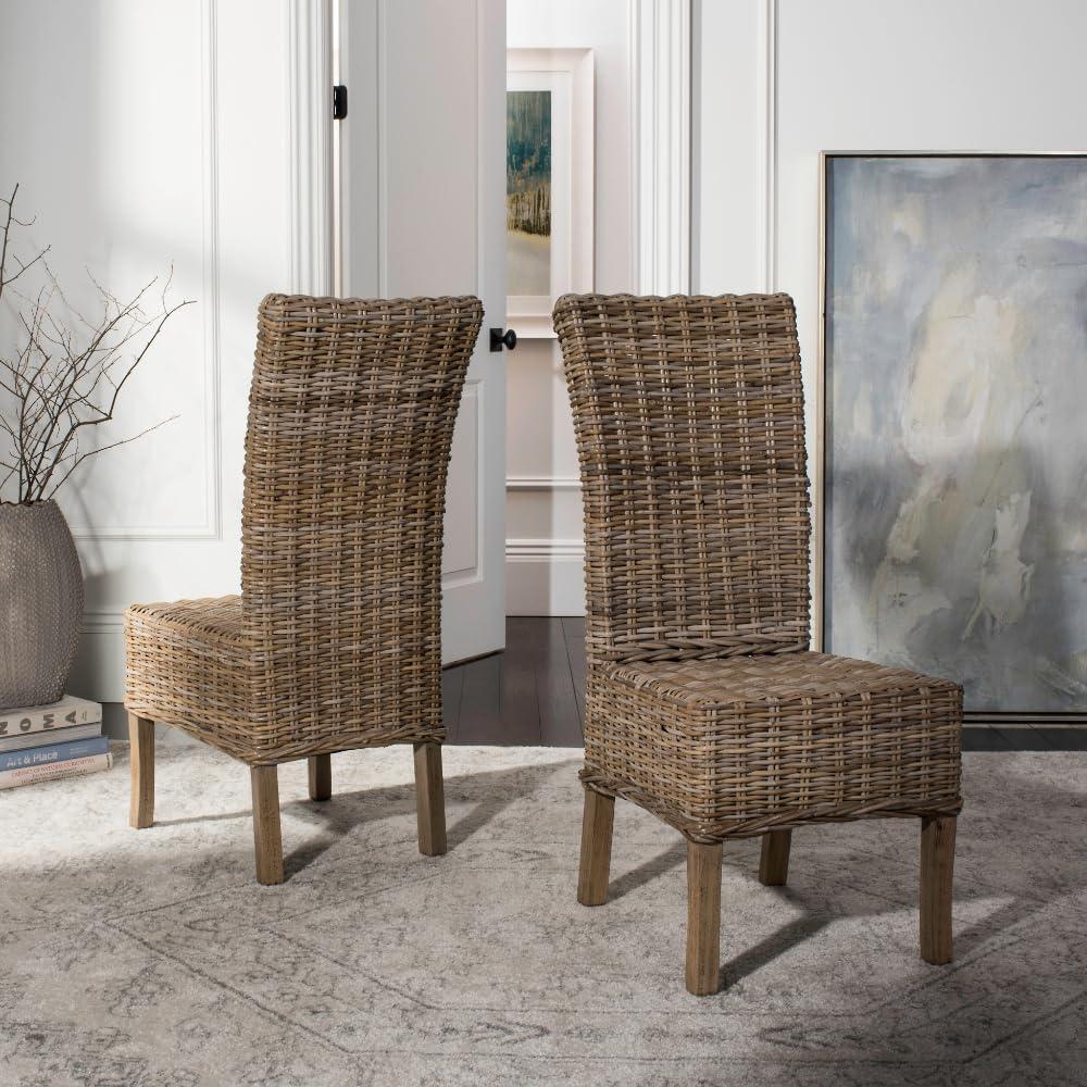 Quaker 19" H Rattan Side Chair (Set of 2) - FOX6521 - Natural Unfinished/Rustic Grey - Safavieh Couture