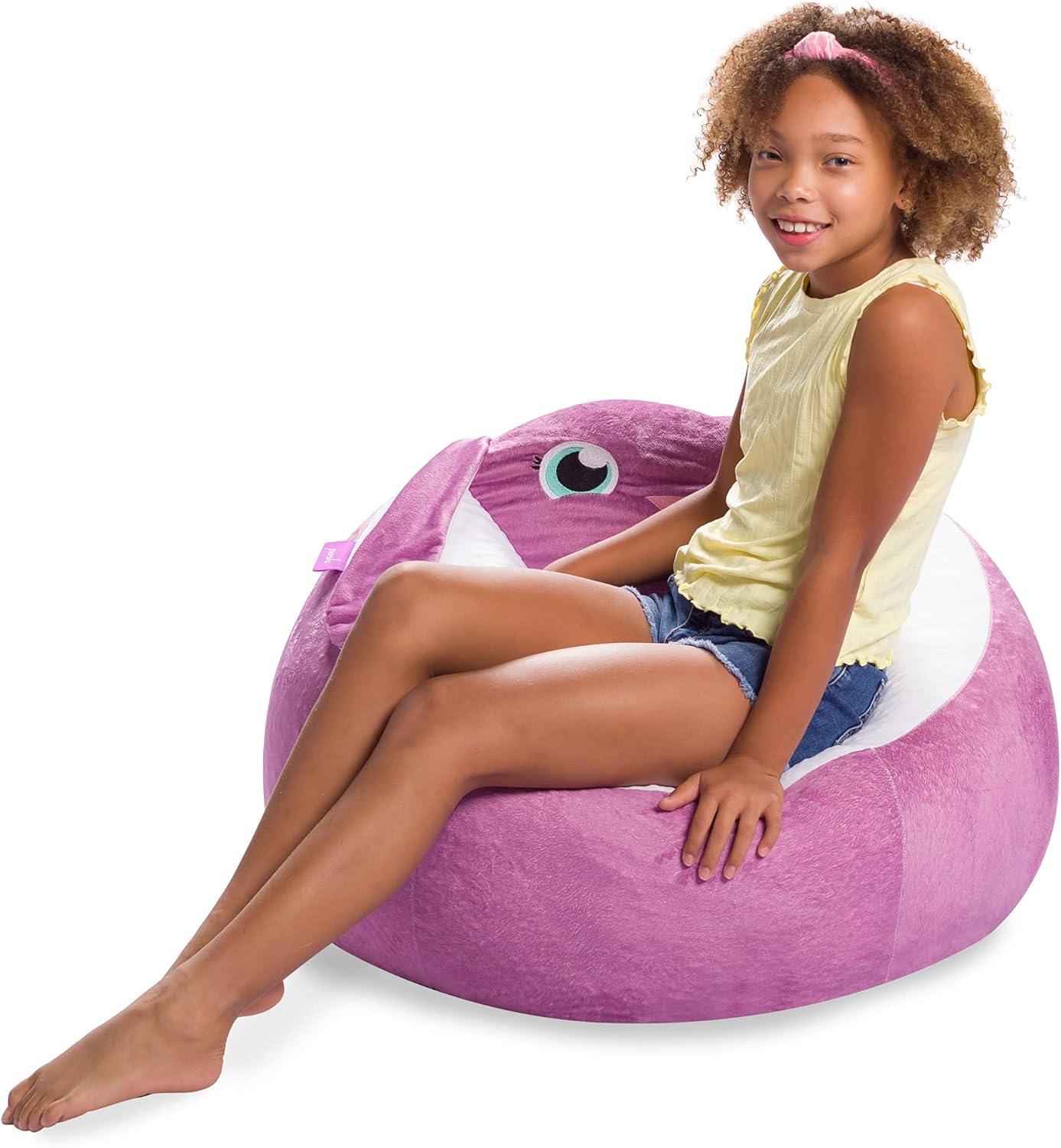 Posh Creations Animal Bean Bag Chair Structured Comfy, Cozy and Soft Filled Kid Bean Bag Lounger Seat for Gaming, Reading and Watching TV, for Children, Multiple Faux Fur Animal Chair Designs