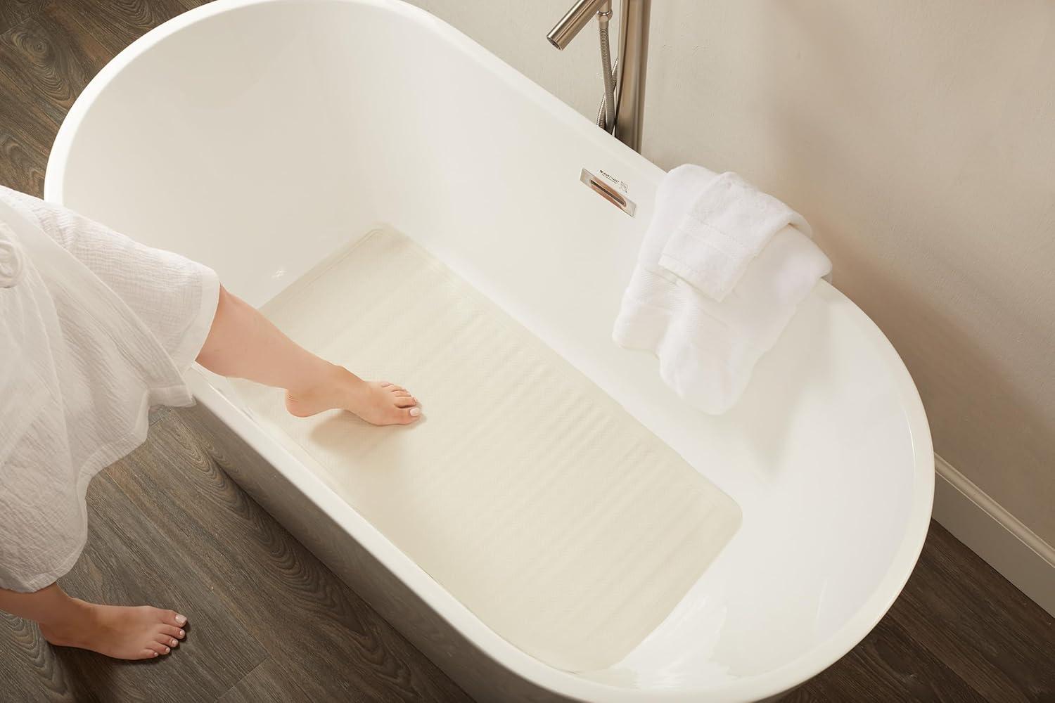 White Non-Slip Rectangular Bath Mat with Suction Cups