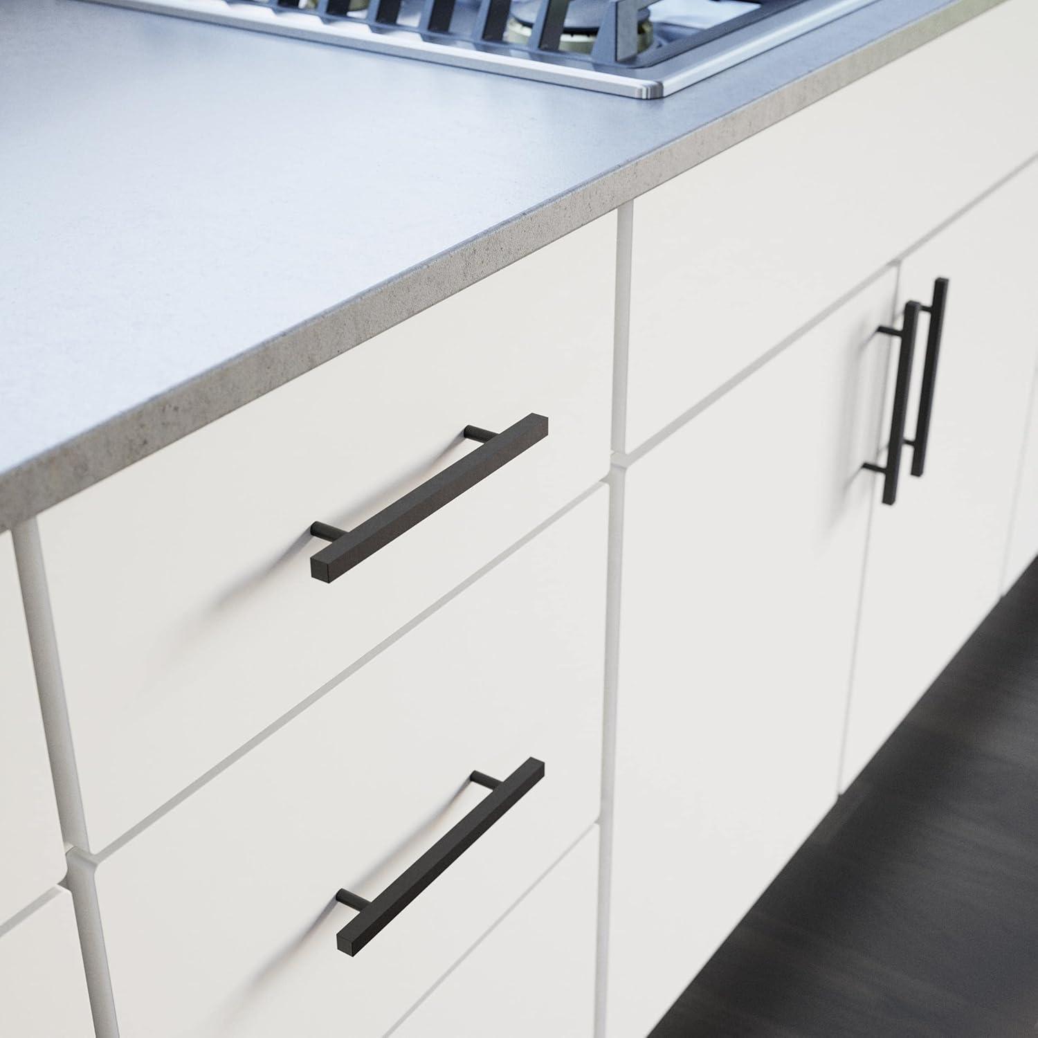 Matte Black Modern Rectangular Bar Cabinet Pulls with Mounting Hardware