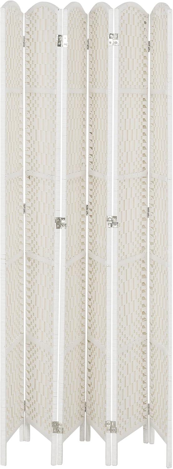 Highland Dunes Room Divider, Panel Folding Privacy Screen, 6FT Tall Portable Wicker Weave Partition Wall Divider For Bedroom, Home Office, White