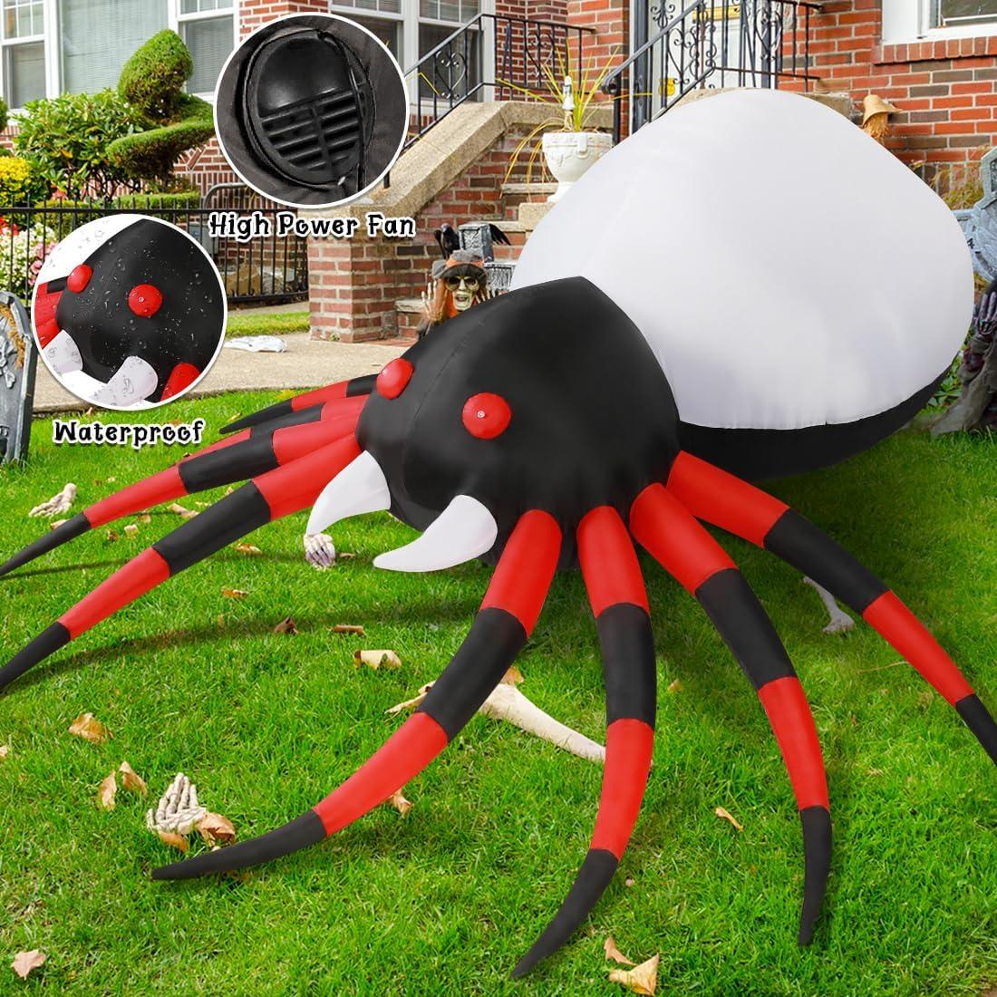 8ft Bright White and Red Inflatable Halloween Spider