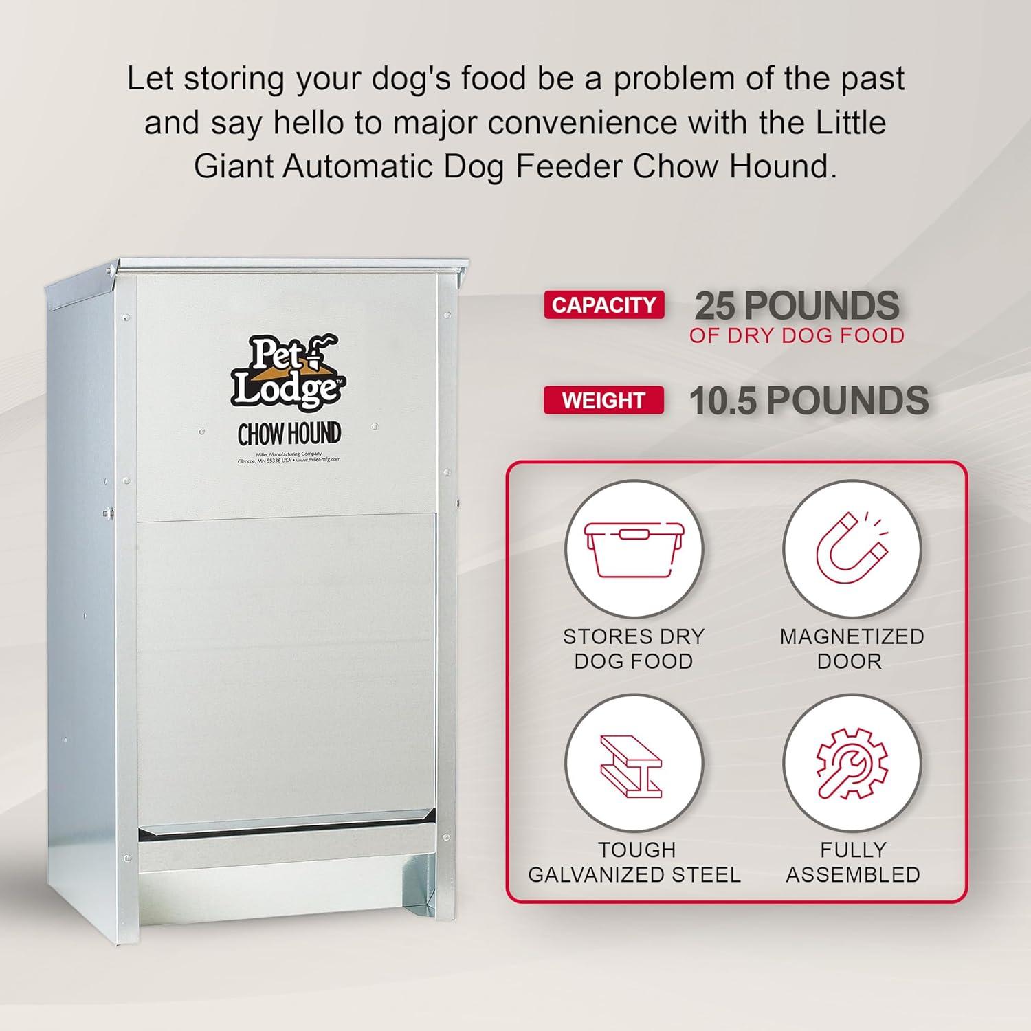 Pet Lodge Dry Food Automatic Steel Dog Feeder Chow Hound 25 Pound Capacity