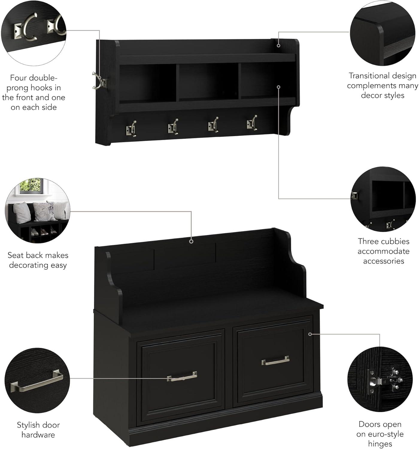 Woodland 40W Hall Tree and Shoe Bench w/ Doors in White Maple - Engineered Wood
