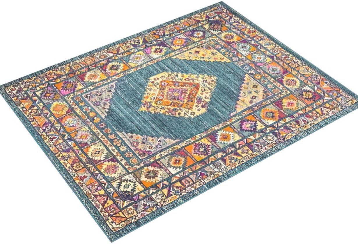 SAFAVIEH Madison Emmet Traditional Area Rug, Light Blue/Orange, 8' x 10'