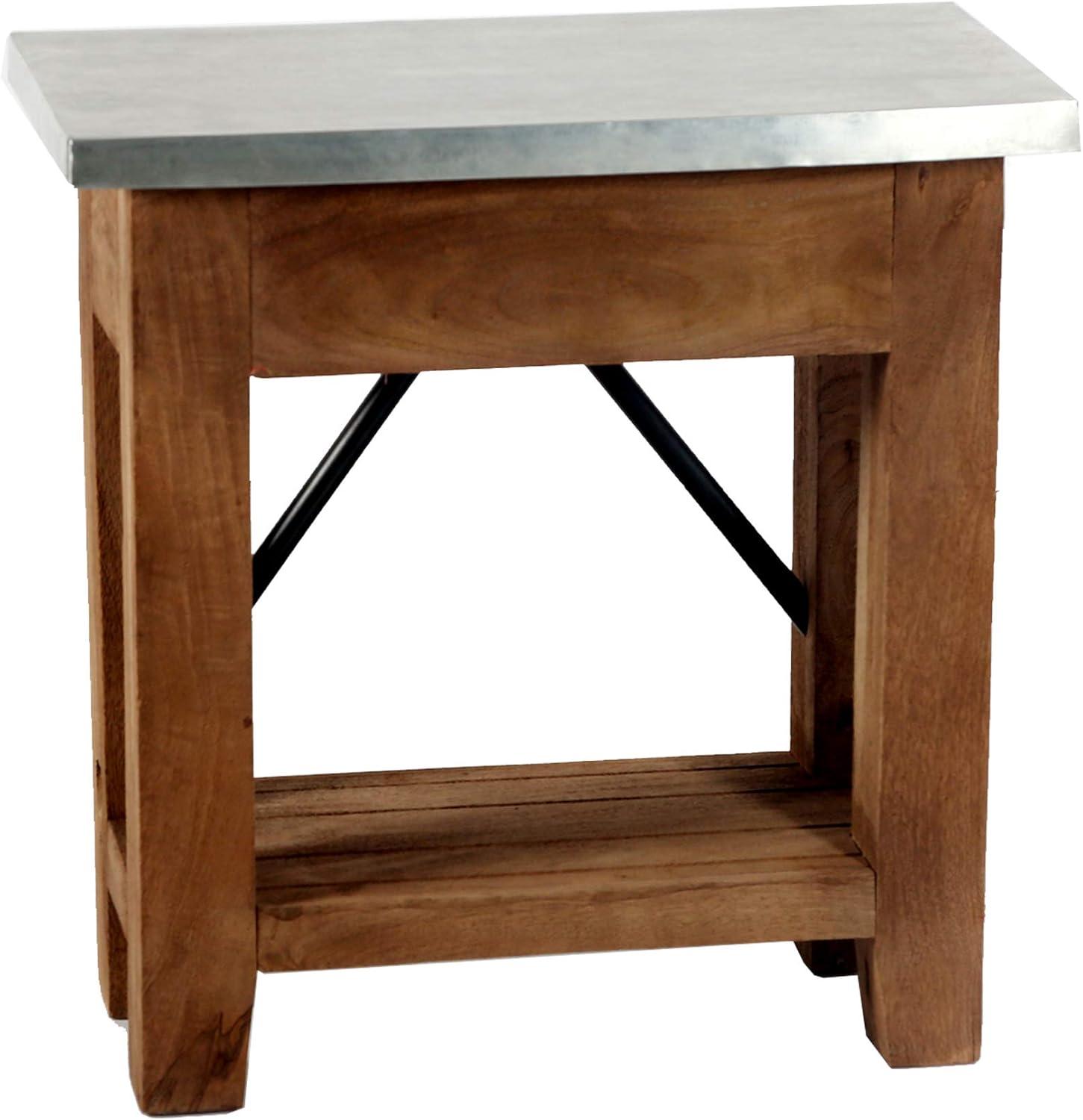 Modern Industrial Zinc & Wood Accent End Table with Shelf