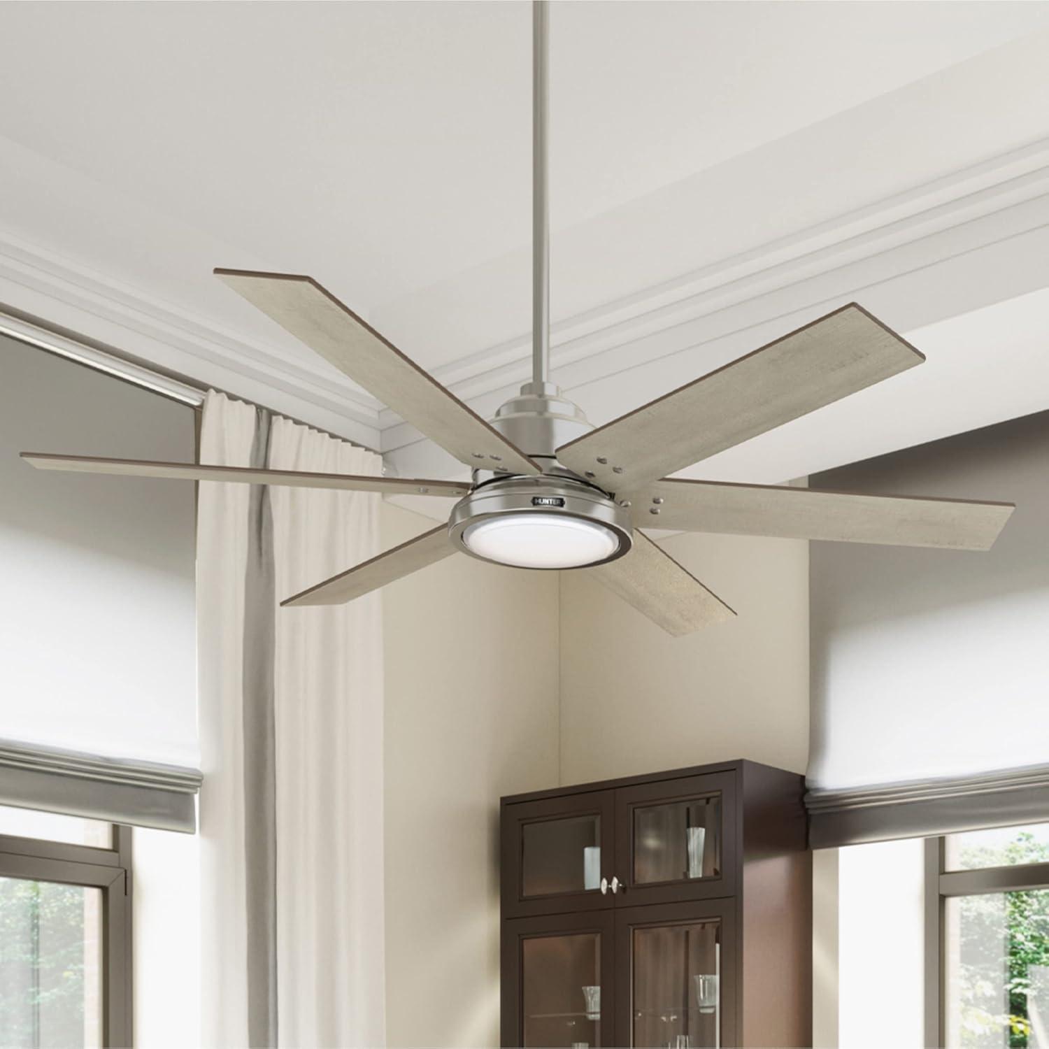 Hunter 60" Warrant Brushed Nickel Ceiling Fan with Light Kit and Wall Control