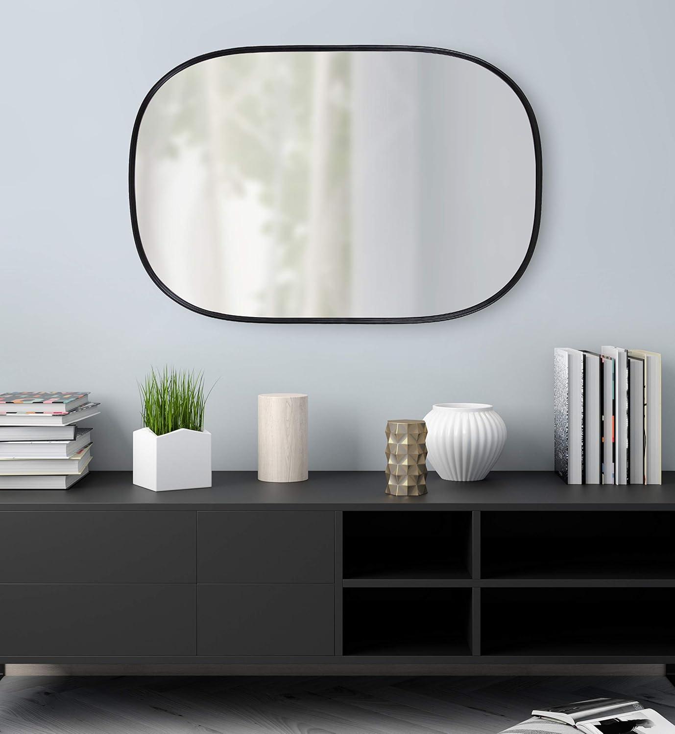 Kate and Laurel Caskill Mid-Century Modern Decorative Wall Mirror, 24" x 35.5", Black, Rounded Edged Rectangular Frame