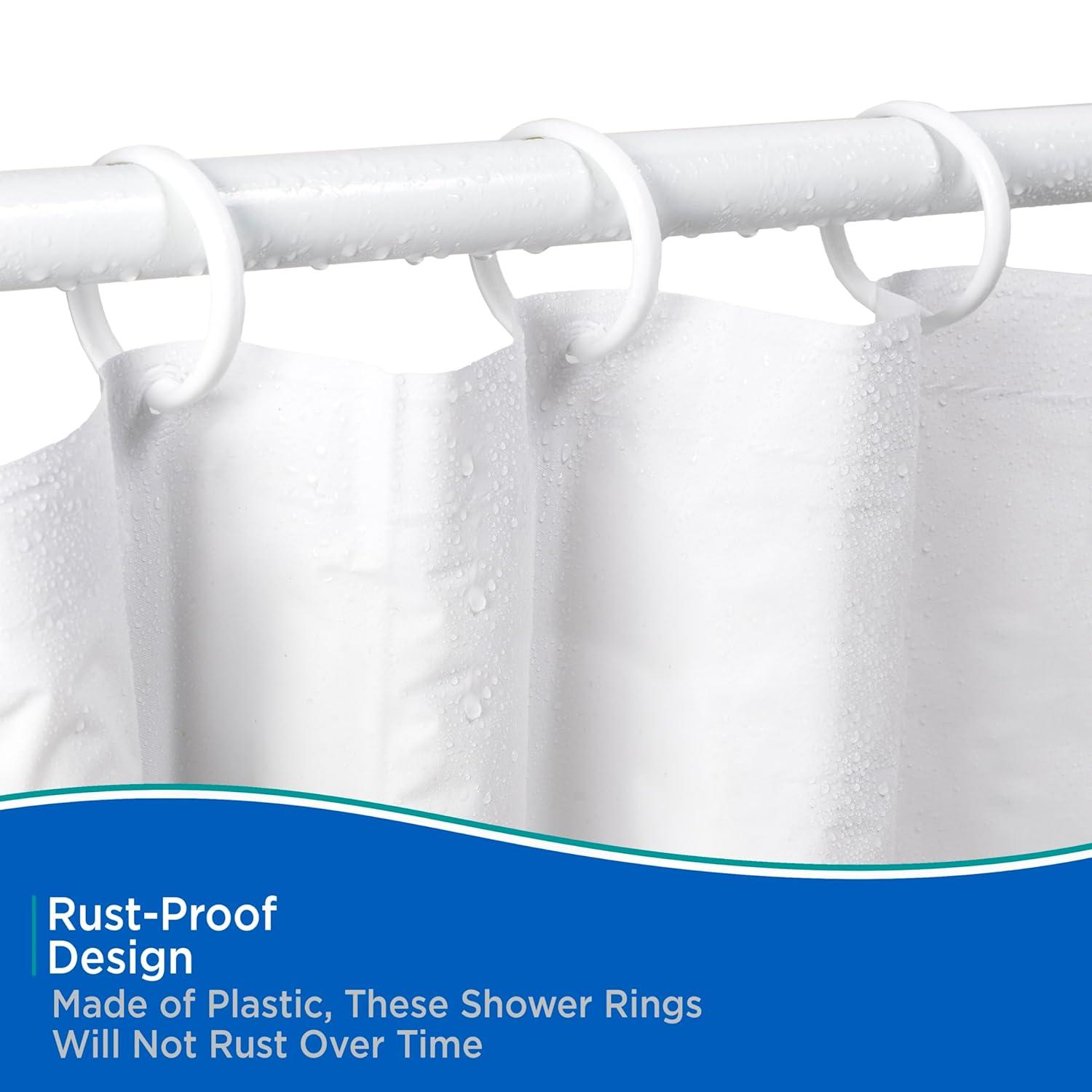 Kenney Rust-Proof Smooth Plastic Shower Curtain Rings, Set of 12, White