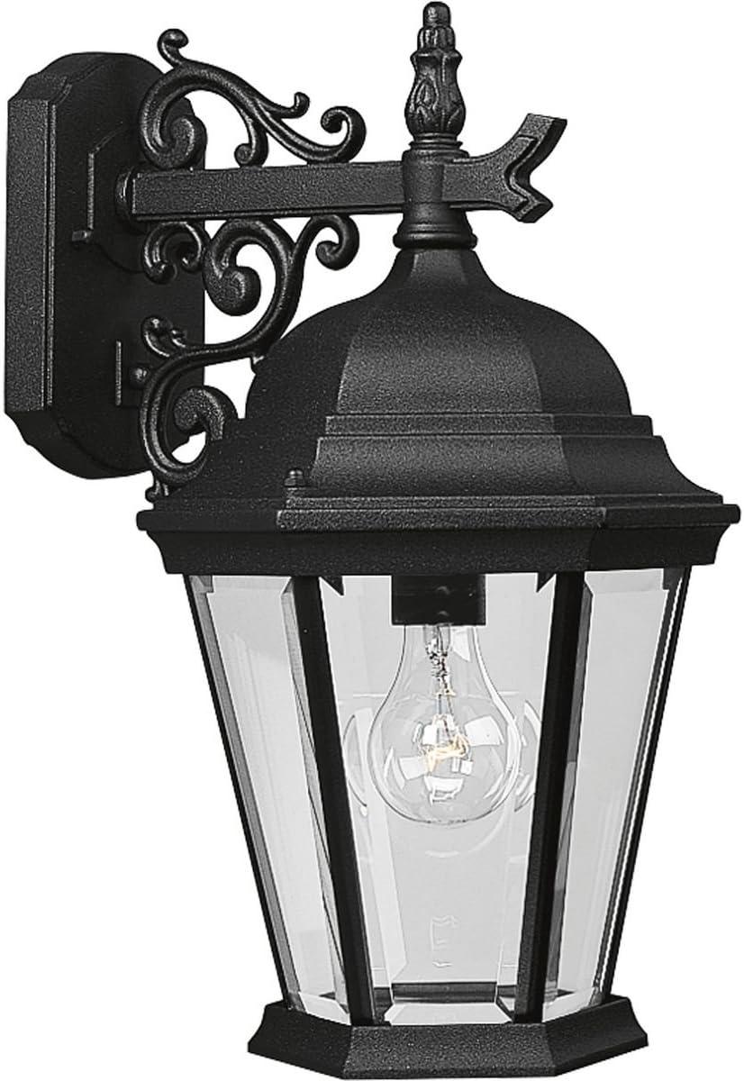 Progress Lighting Welbourne 1-Light Outdoor Wall Lantern, Textured Black, Clear Beveled Glass, Aluminum