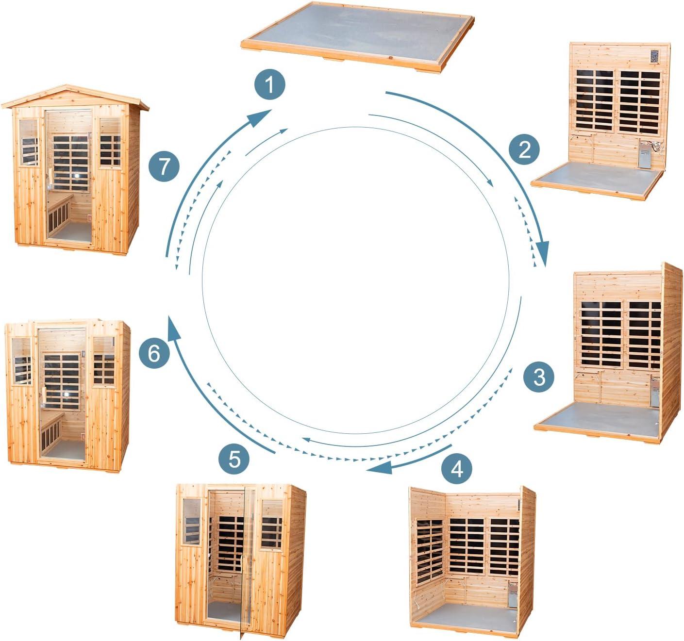 CMGB Sauna for 4 Person, Applicable Indoors and Outdoors. Far Infrared Sauna 8 Low EMF Heaters, Wooden Sauna Room, Hemlock, Chromotherapy, Bluetooth Speaker.