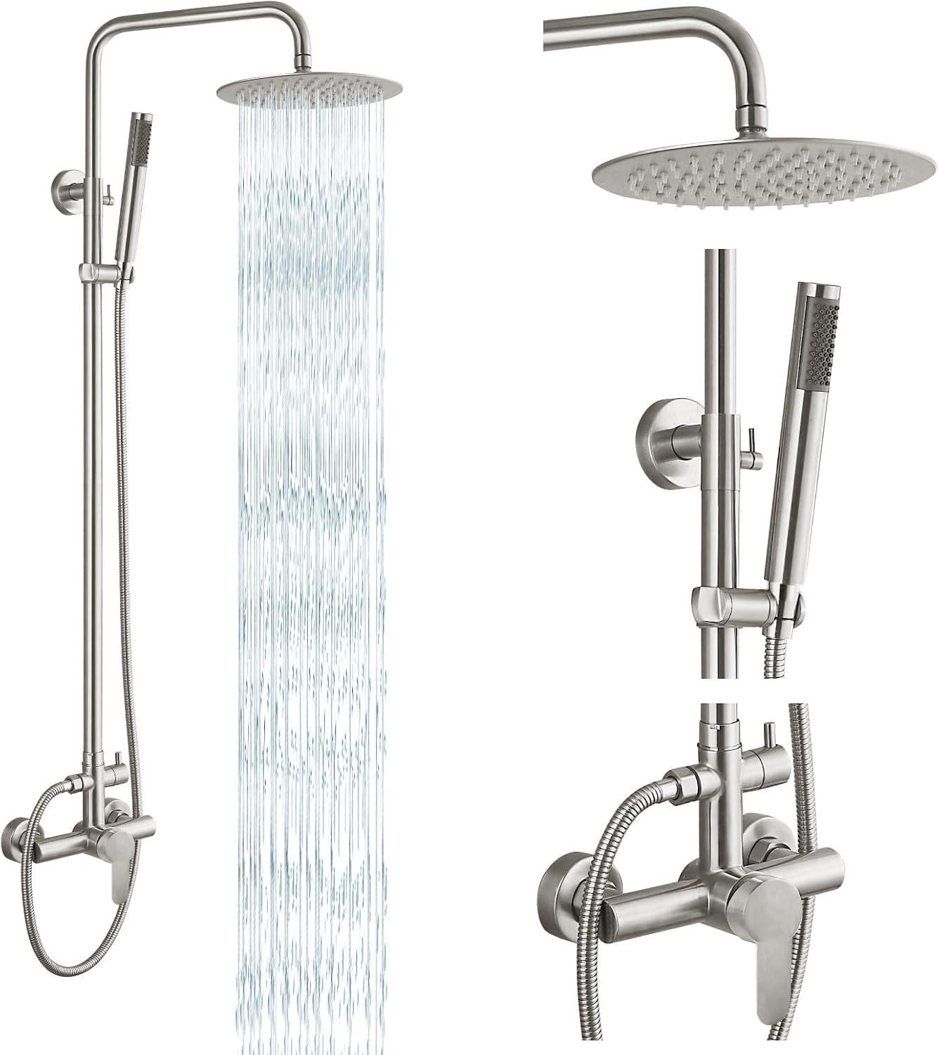 Brushed Nickel Wall Mounted Rain Shower System with Handheld