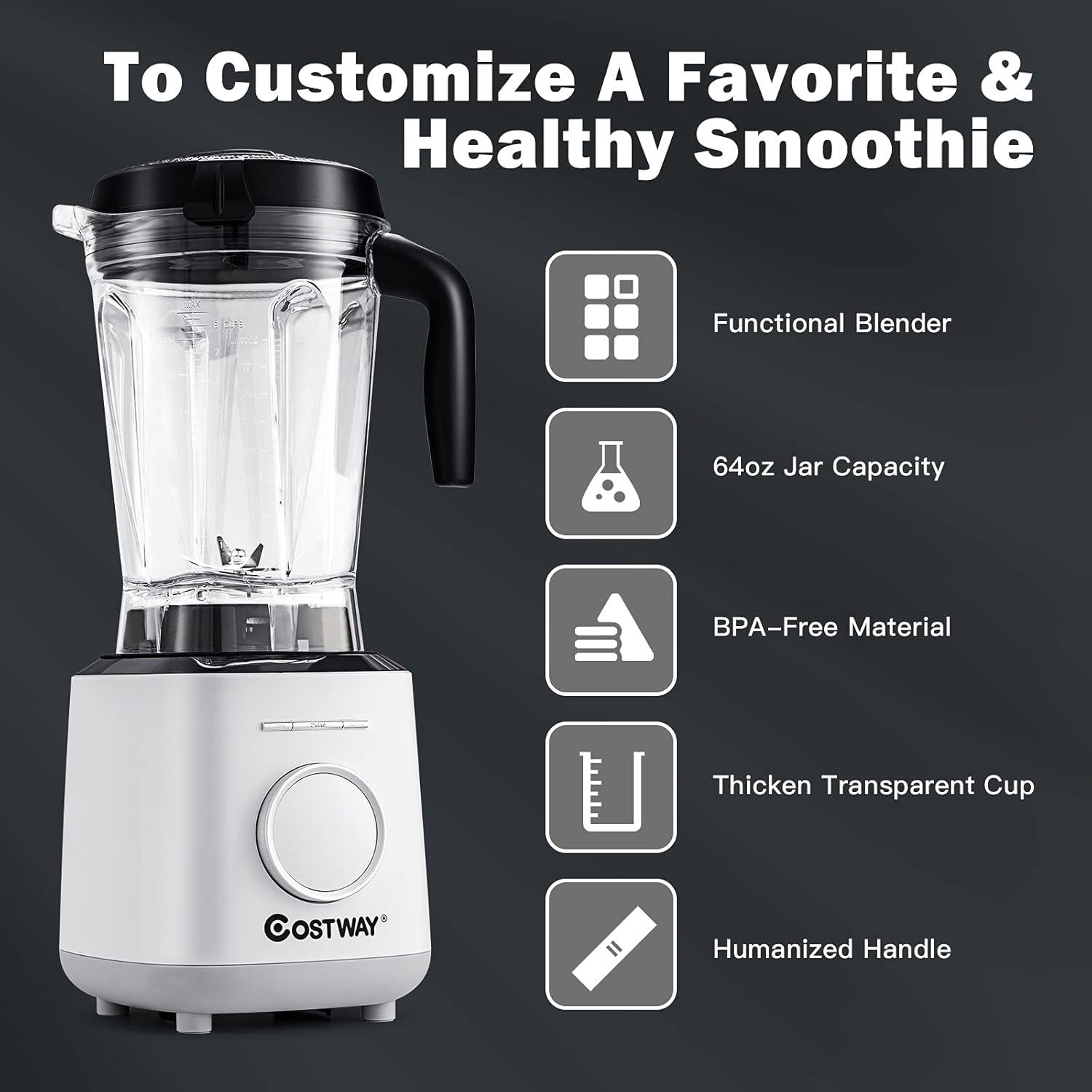 Costway 1500W Countertop Smoothies Blender 10 Speed w/ 6 Pre-Setting Programs