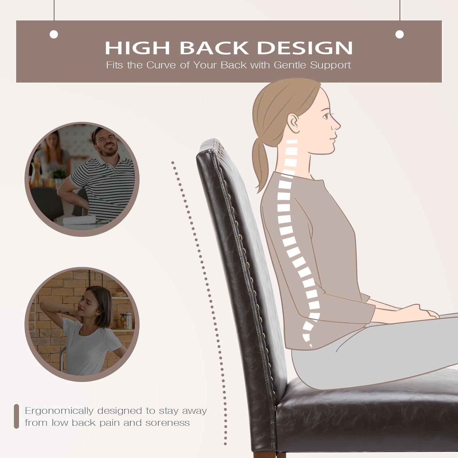 DUMOS Upholstered Dining Chairs Set of 6, Modern Leather Dining Room Chair with Nailhead Trim and Wood Legs, Mid-Century Accent for Living Room, Kitchen, Dark Brown