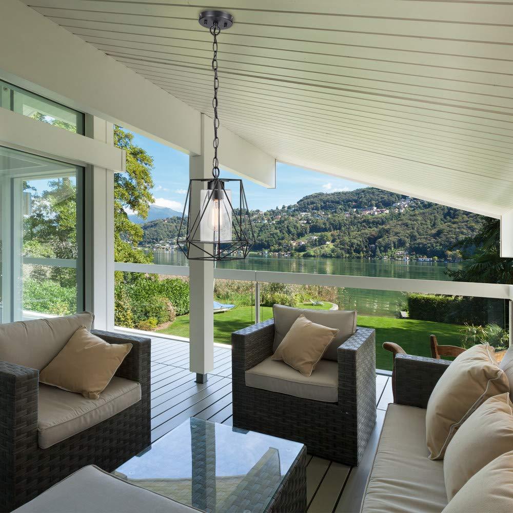 Globe Electric Sansa 1-Light Outdoor/Indoor Pendant, Black, Clear Glass Inner Shade,44299, Bulb Not Included
