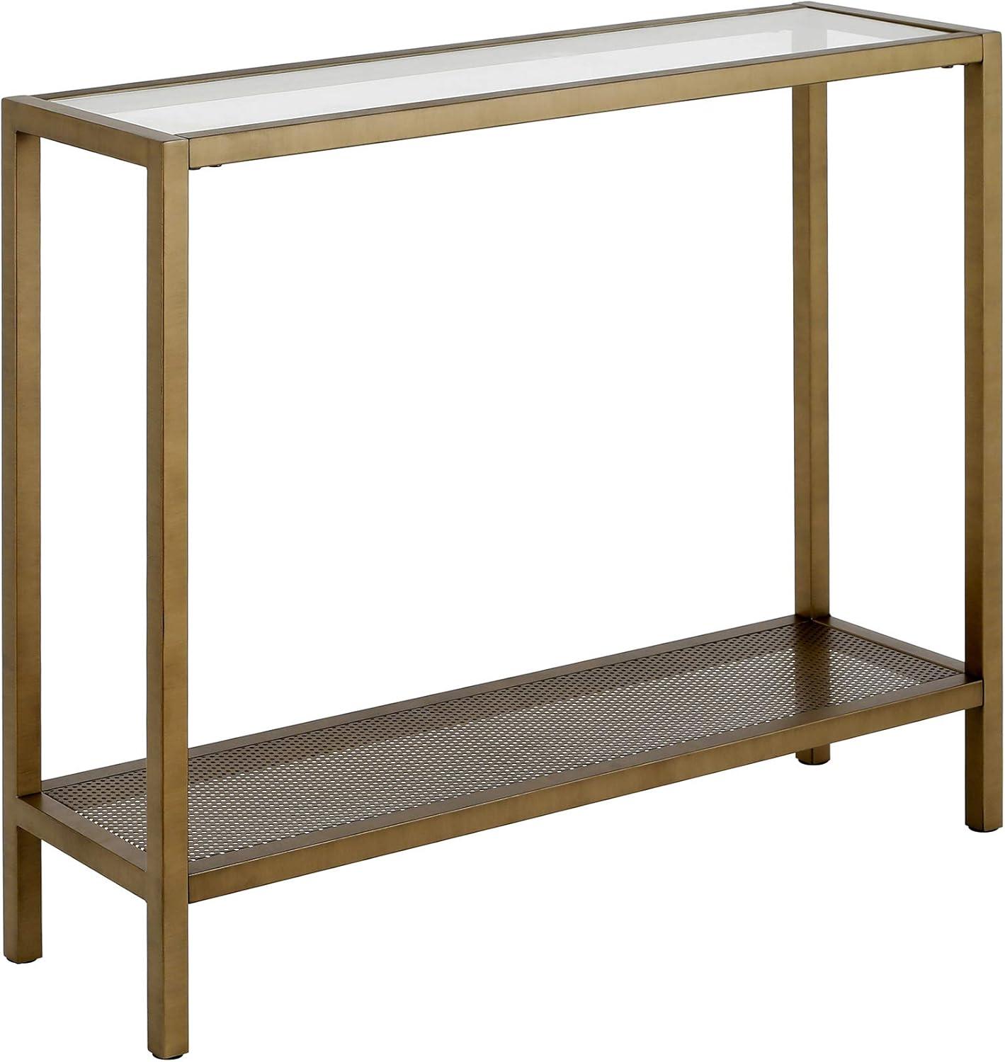 Evelyn&Zoe Rigan 36" Wide Rectangular Console Table, Brass