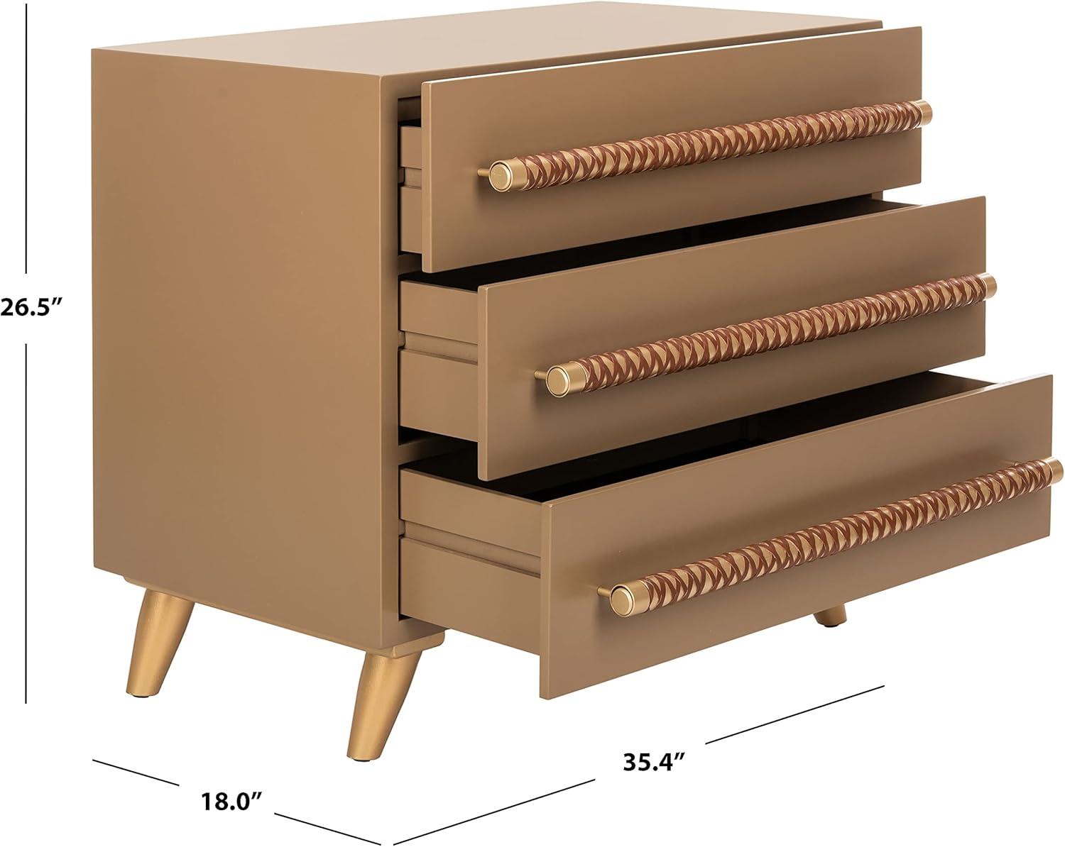Raquel 3 Drawer Chest - Taupe/Gold/Brown Faux Leather - Safavieh.