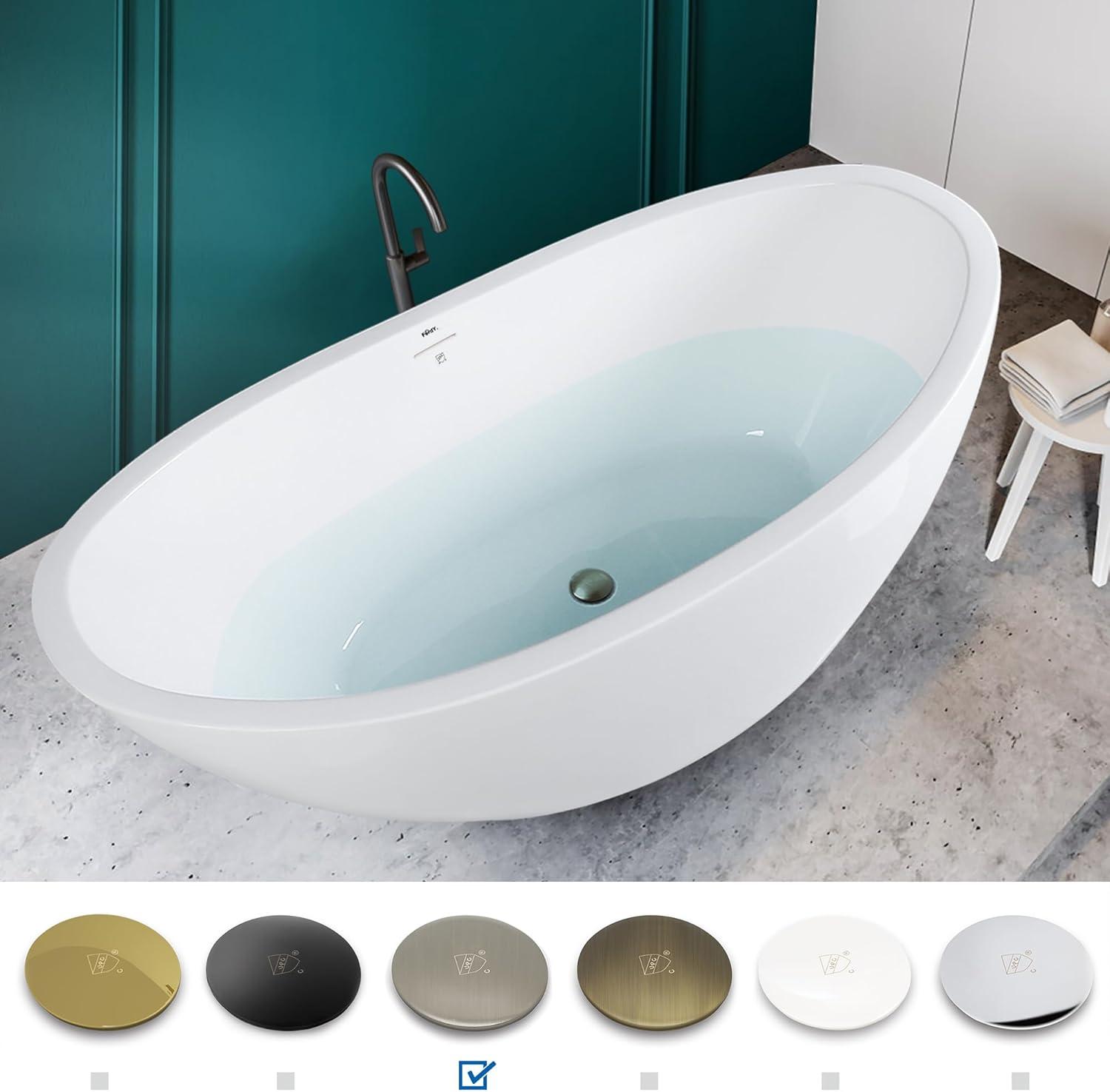 Naha Freestanding Soaking Acrylic Bathtub with Drain