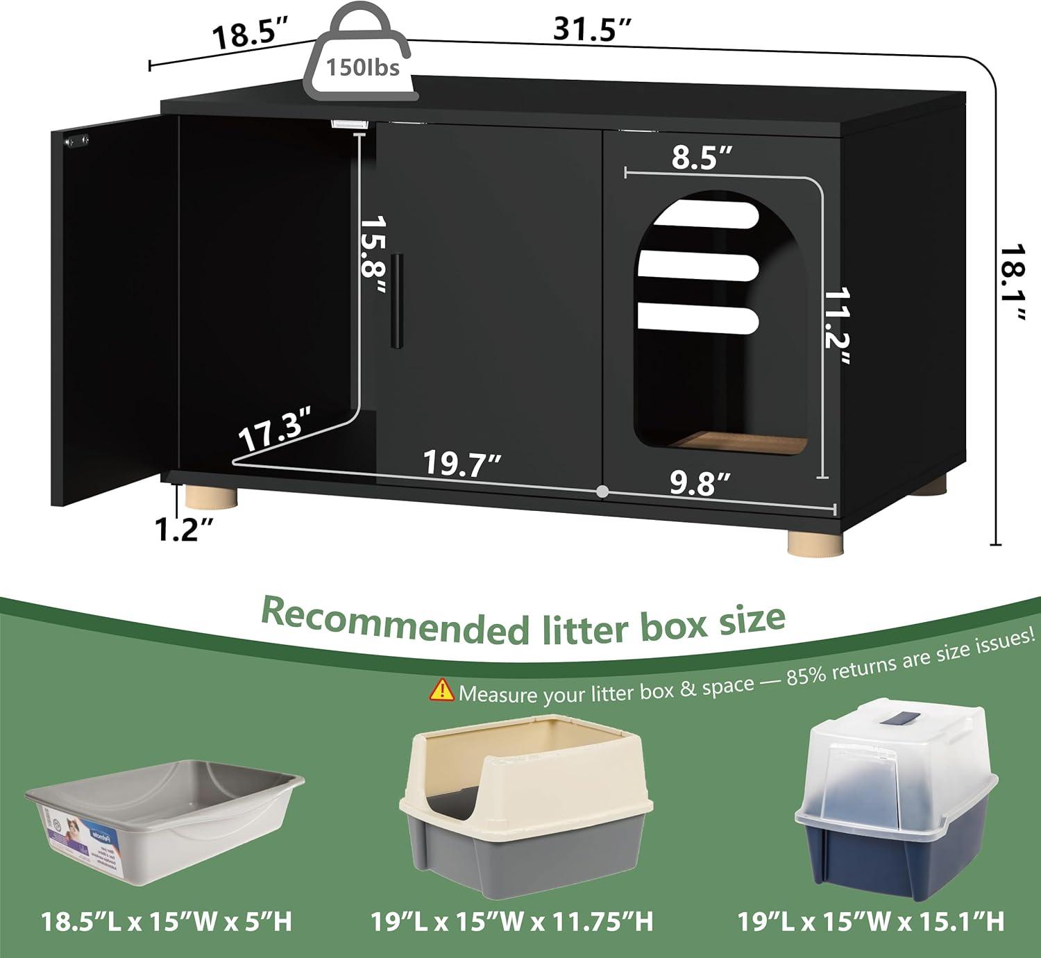 Amunrbrek Cat Litter Box Enclosure Furniture as End Side Table, Stackable Wooden Litter Box Furniture with Front-entry Cat Door , Black