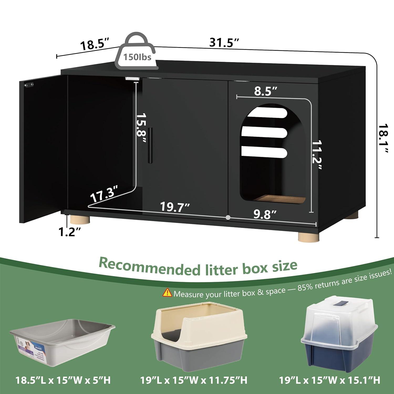 Amunrbrek Cat Litter Box Enclosure Furniture as End Side Table, Stackable Wooden Litter Box Furniture with Front-entry Cat Door , Black